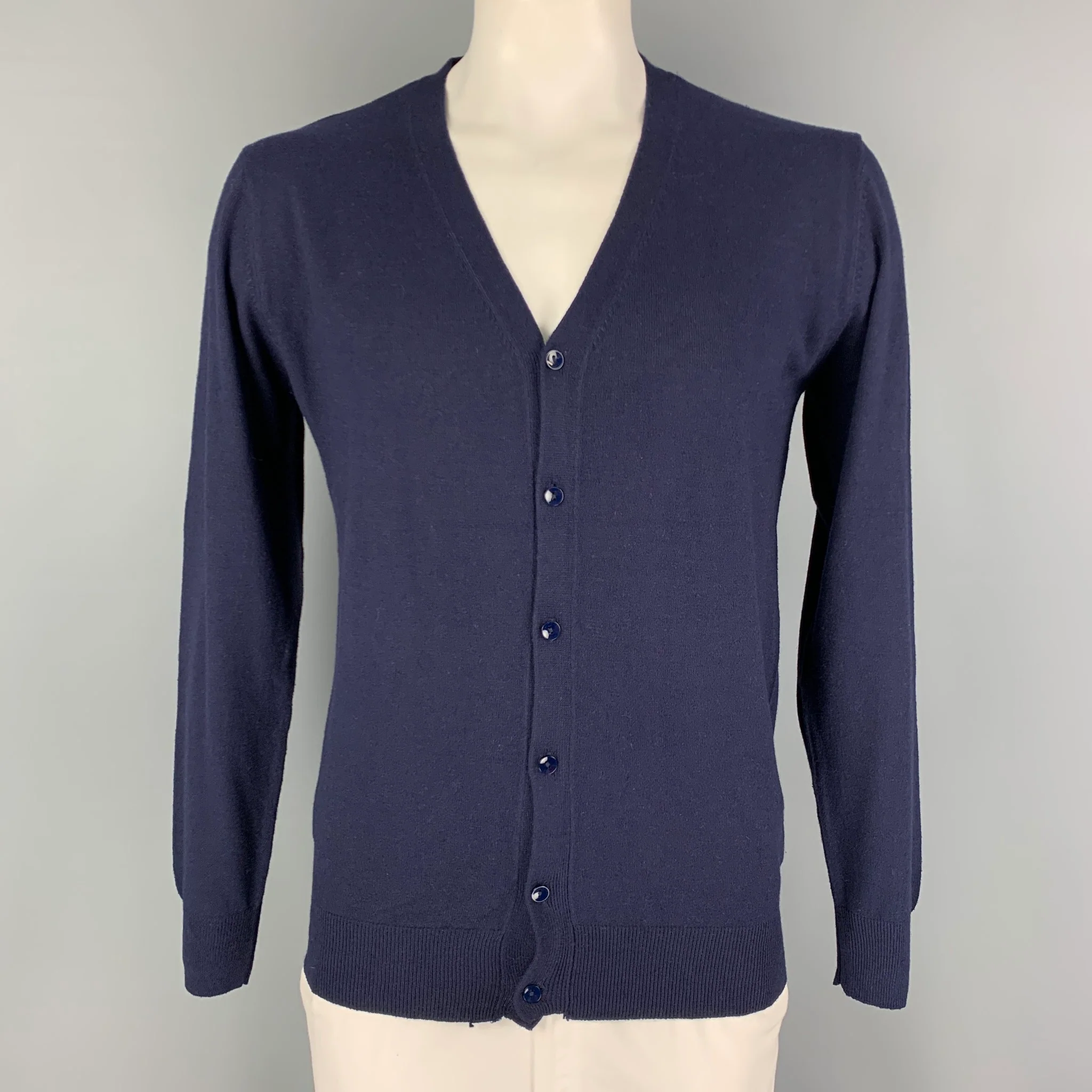 KITON Size L Navy Cashmere Silk V-Neck Cardigan
