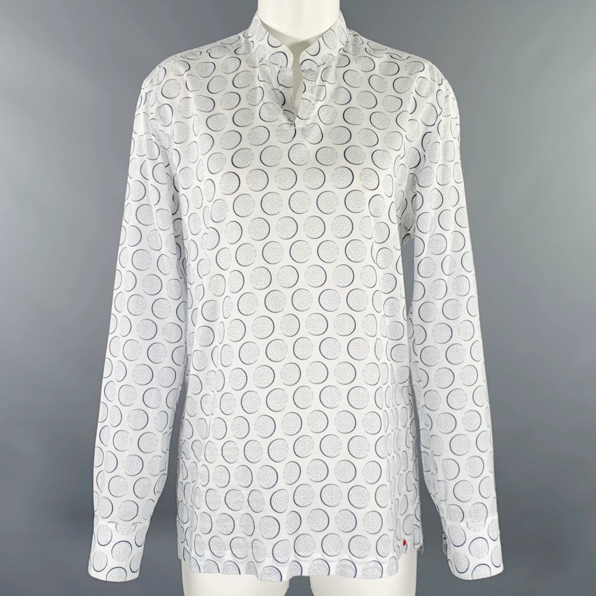 KITON Size S White Blue Cotton Dots Collarless Casual Top
