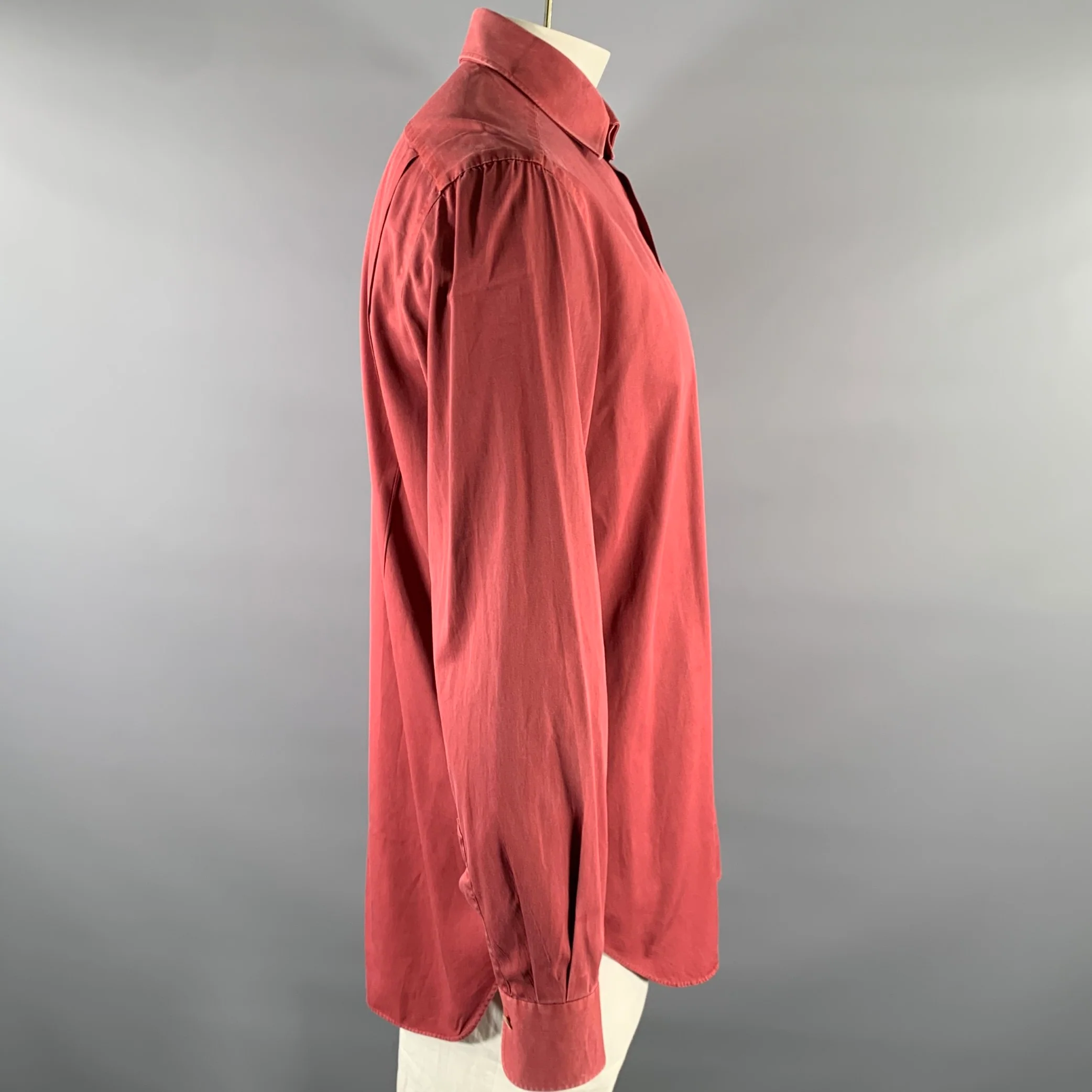KITON Size XL Burgundy Twill Pointed Collar Long Sleeve Shirt - Image 3