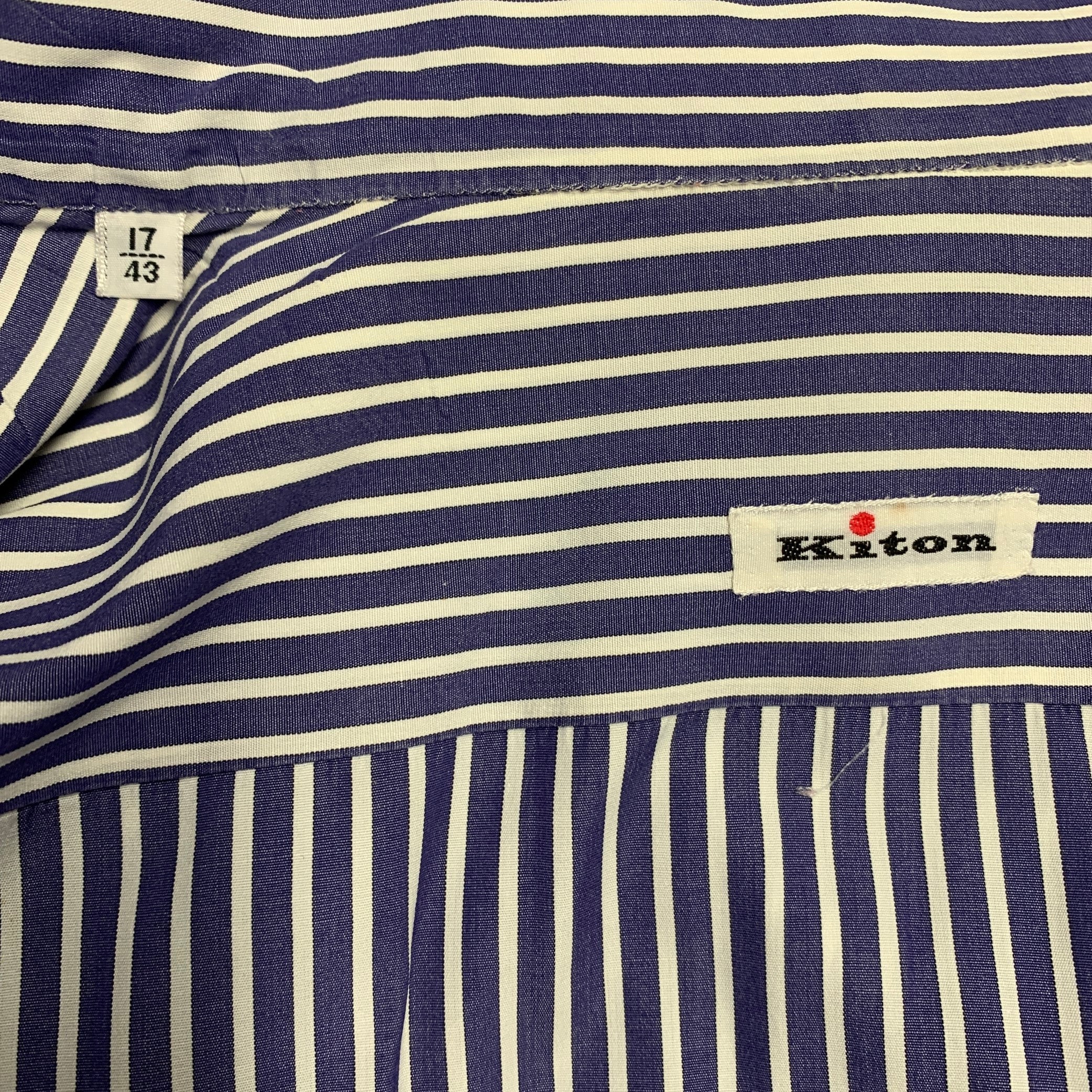 KITON Size XXL Navy White Stripe Cotton Long Sleeve Shirt - Image 4