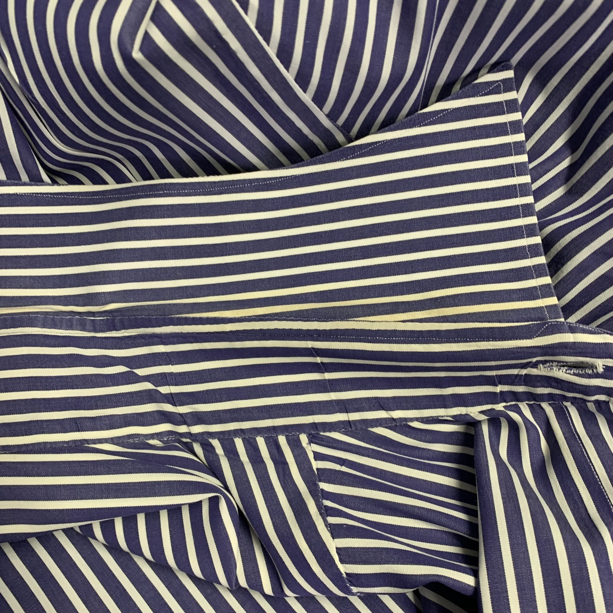 KITON Size XXL Navy White Stripe Cotton Long Sleeve Shirt - Image 7