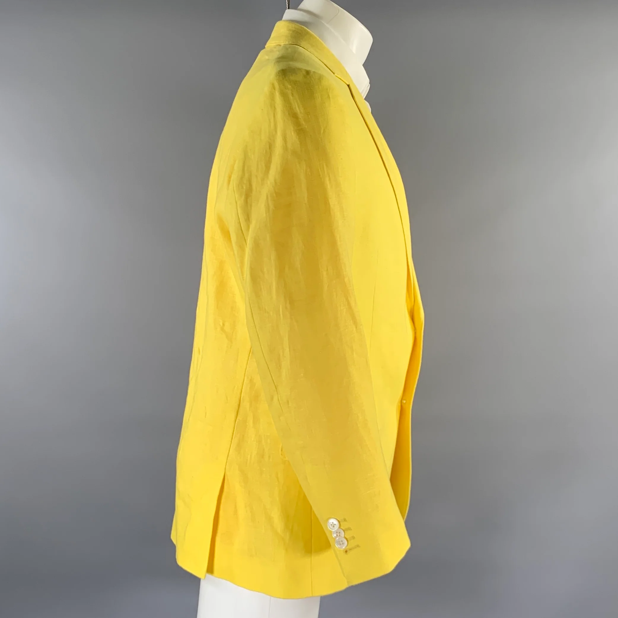 KLEIN EPSTEIN & PARKER Chest Size M Yellow Solid Linen Notch Lapel Coat - Image 2
