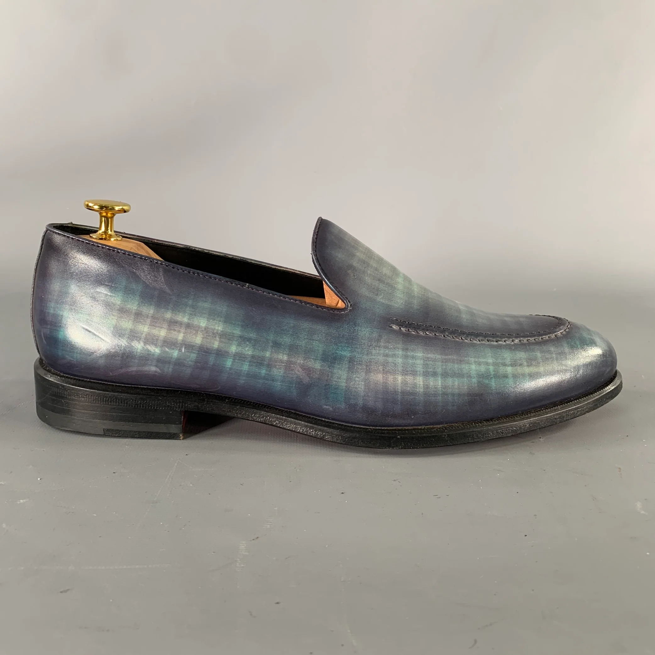 KLEIN EPSTEIN & PARKER Size 9.5 Turquoise Blue Abstract Leather Slip On Loafers - Image 2