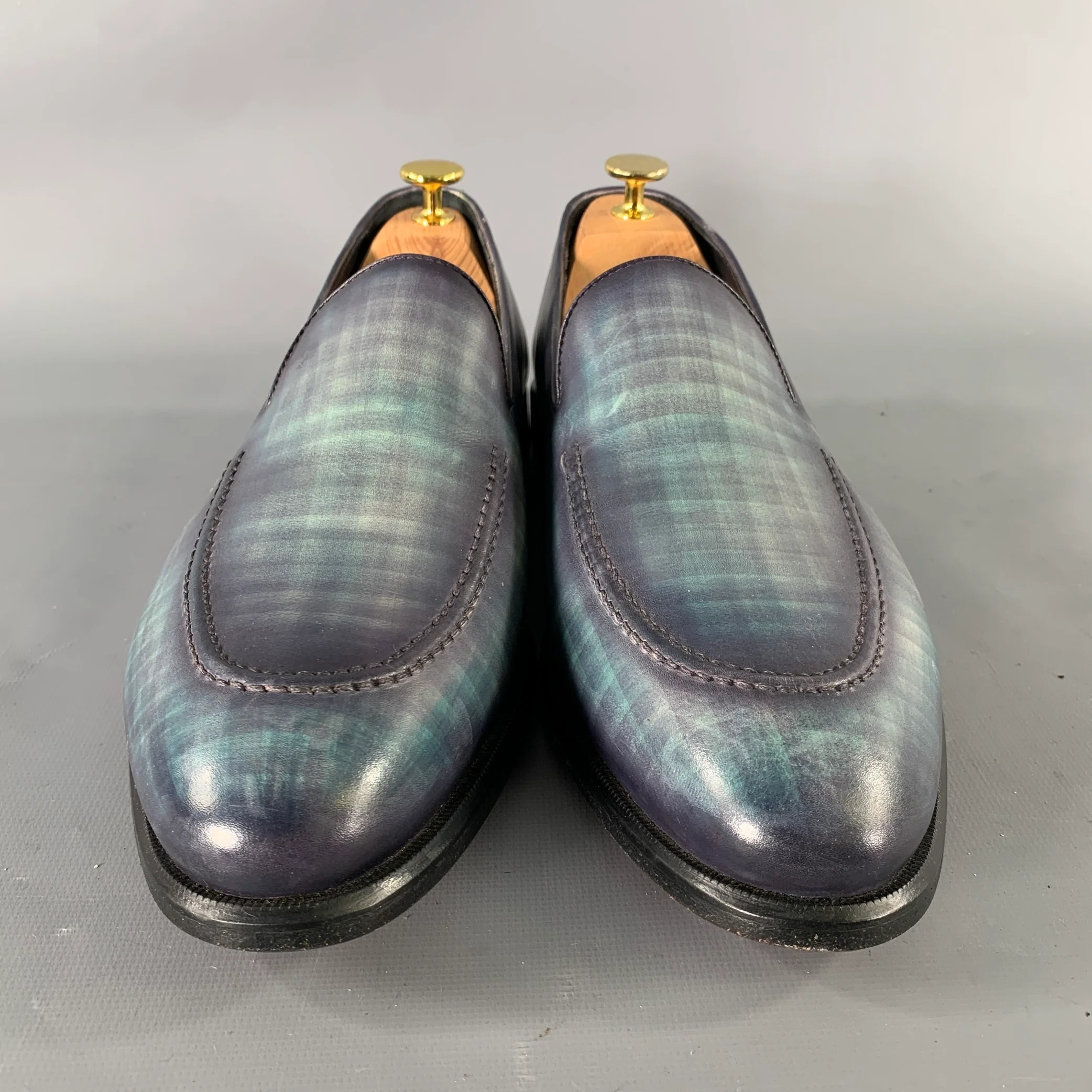 KLEIN EPSTEIN & PARKER Size 9.5 Turquoise Blue Abstract Leather Slip On Loafers - Image 4