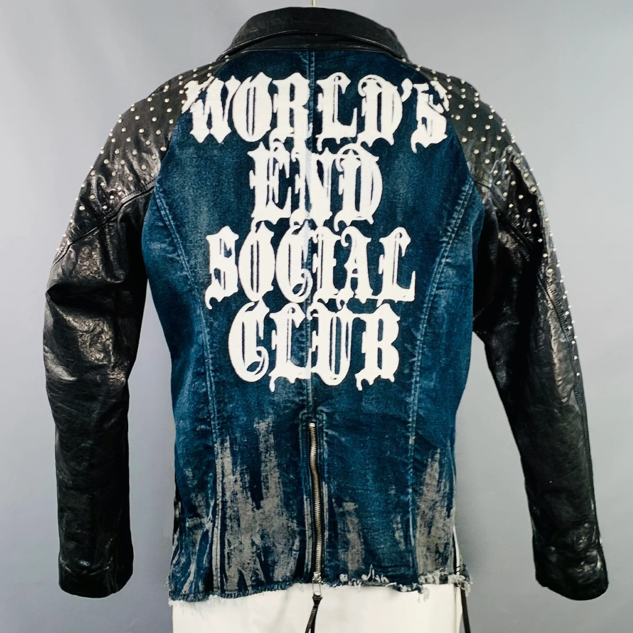 KMRII Size L Black Blue Studded Cotton Spandex Motorcycle Jacket - Image 3