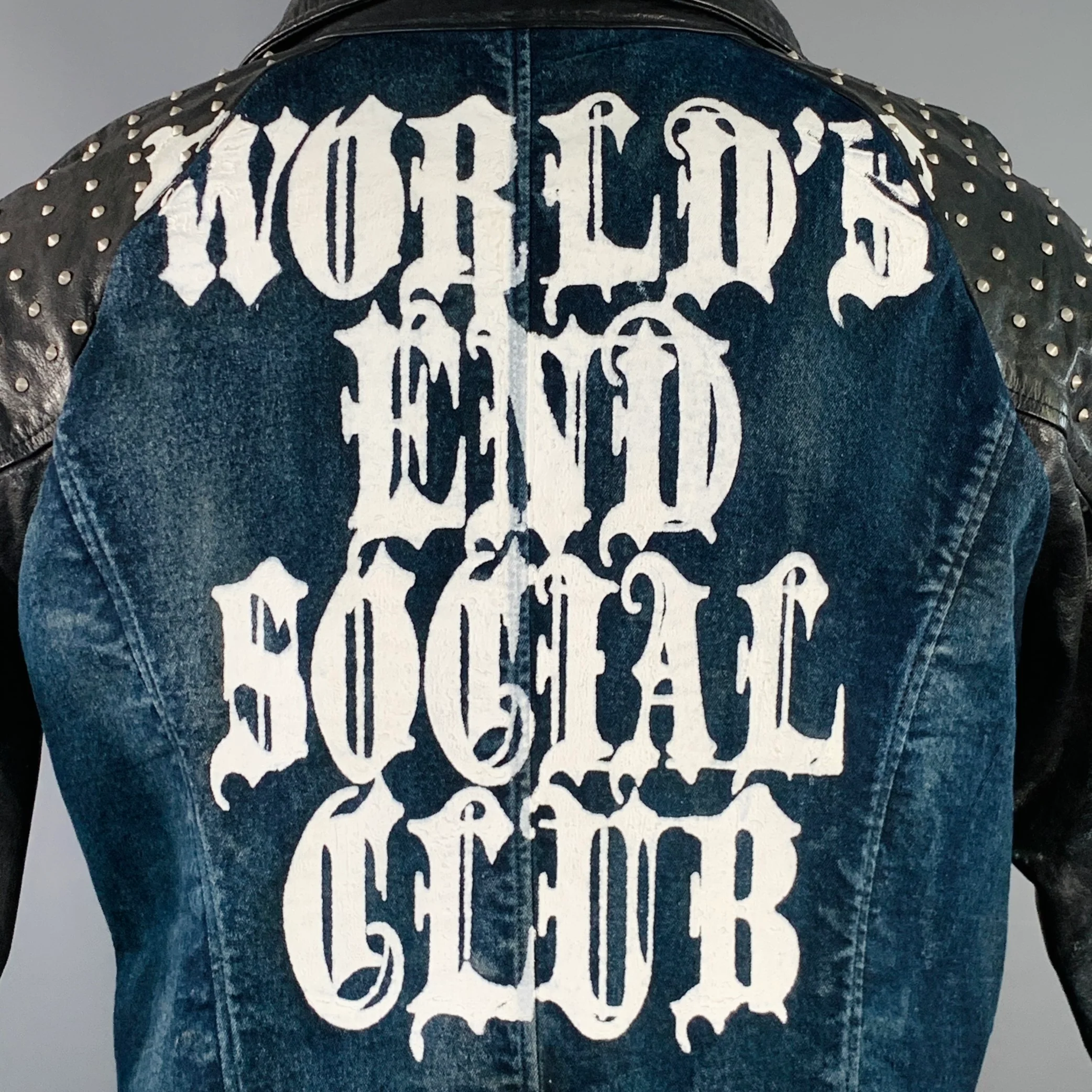 KMRII Size L Black Blue Studded Cotton Spandex Motorcycle Jacket - Image 4