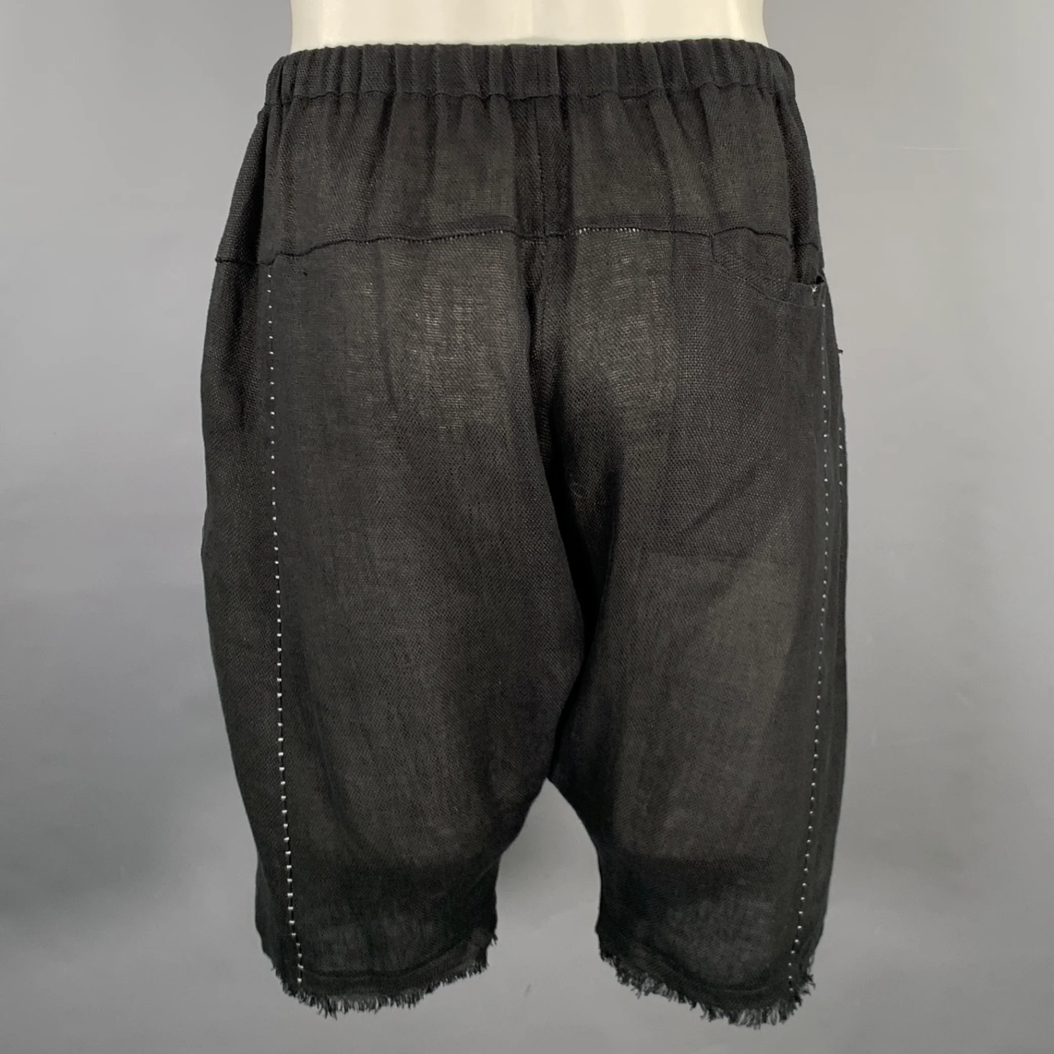 KMRII Size S Black Handstitched Linen Shorts - Image 3