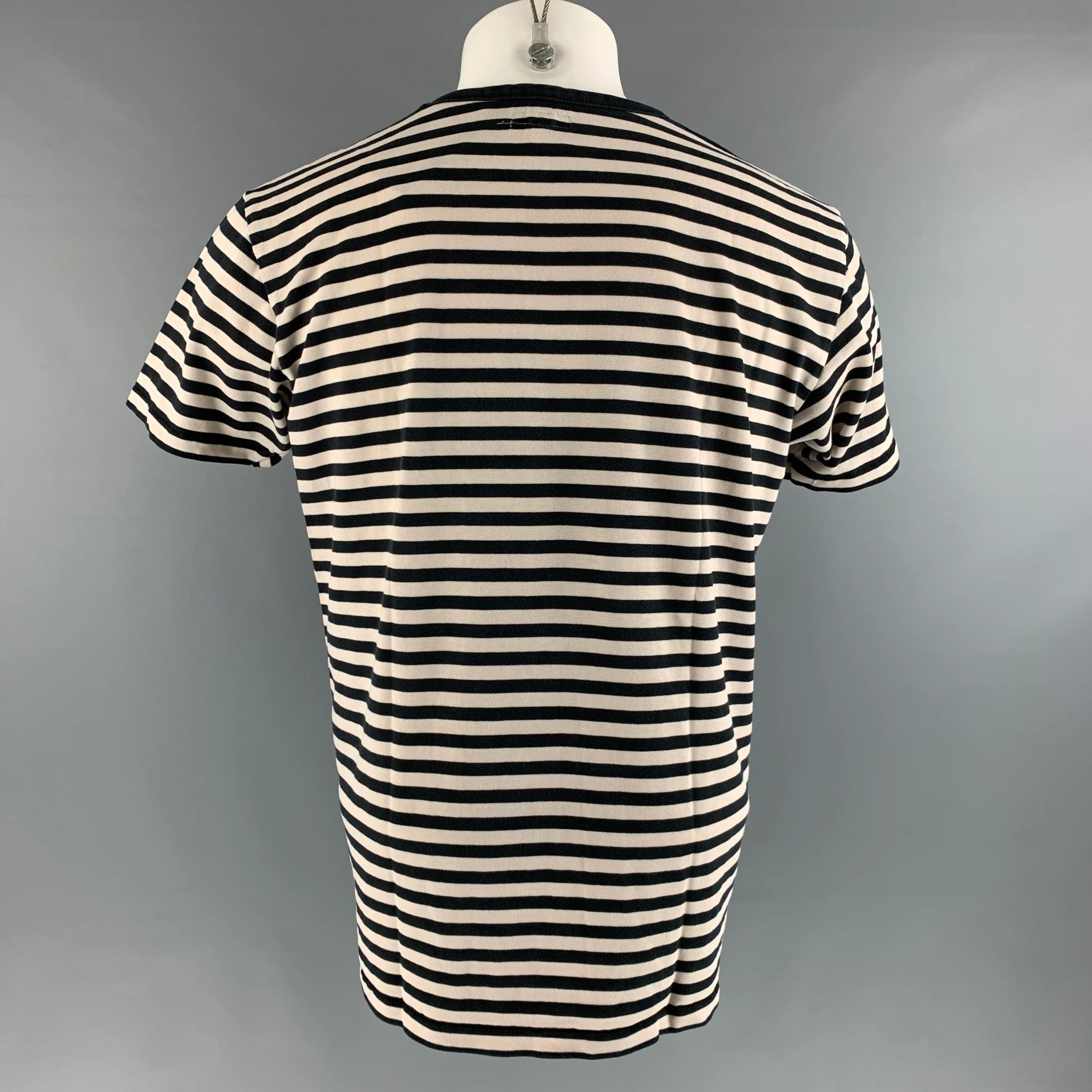 KNICKERBOCKER Size M Black Cream Stripe Cotton Jersey T-shirt - Image 3