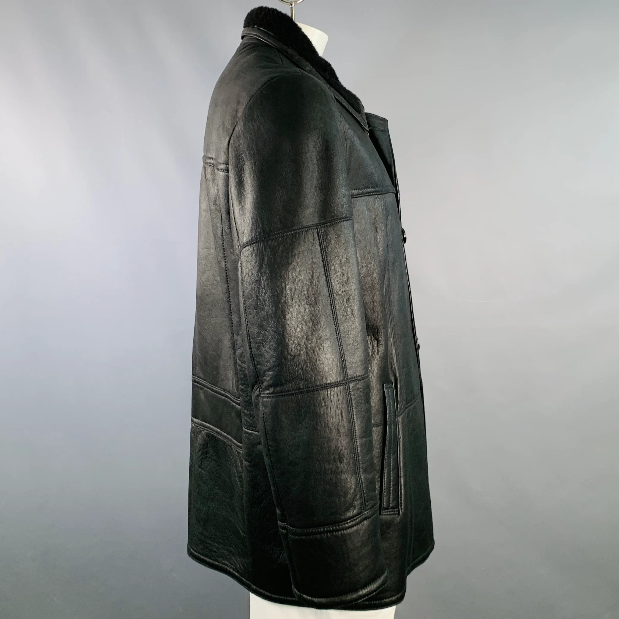 KNIGHT OF NEW ZEALAND Size L Black Lambskin Leather Zip Buttons Coat - Image 3