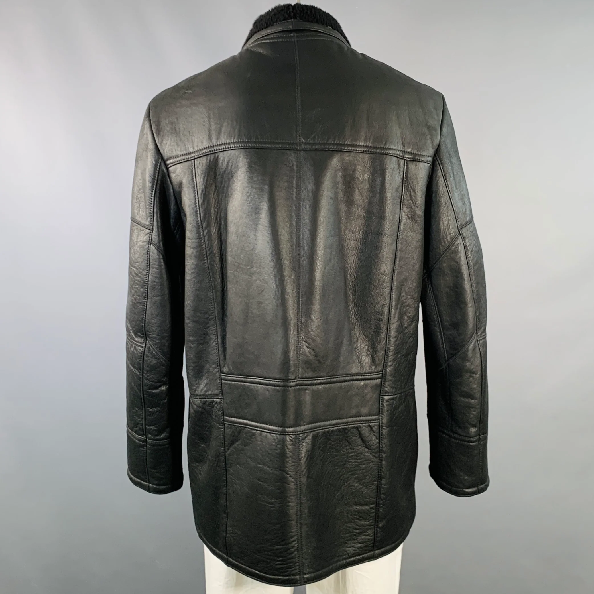 KNIGHT OF NEW ZEALAND Size L Black Lambskin Leather Zip Buttons Coat - Image 4