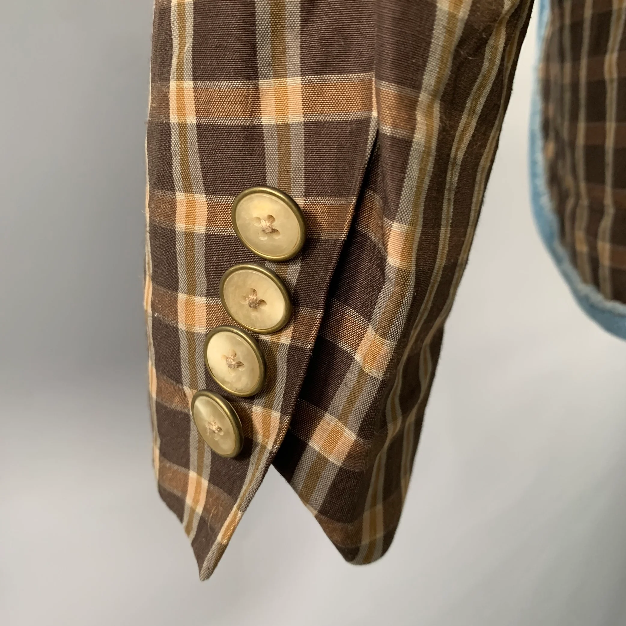 KOLOR Size 38 Brown Camel Plaid Ramie Nylon Notch Lapel Sport Coat - Image 5