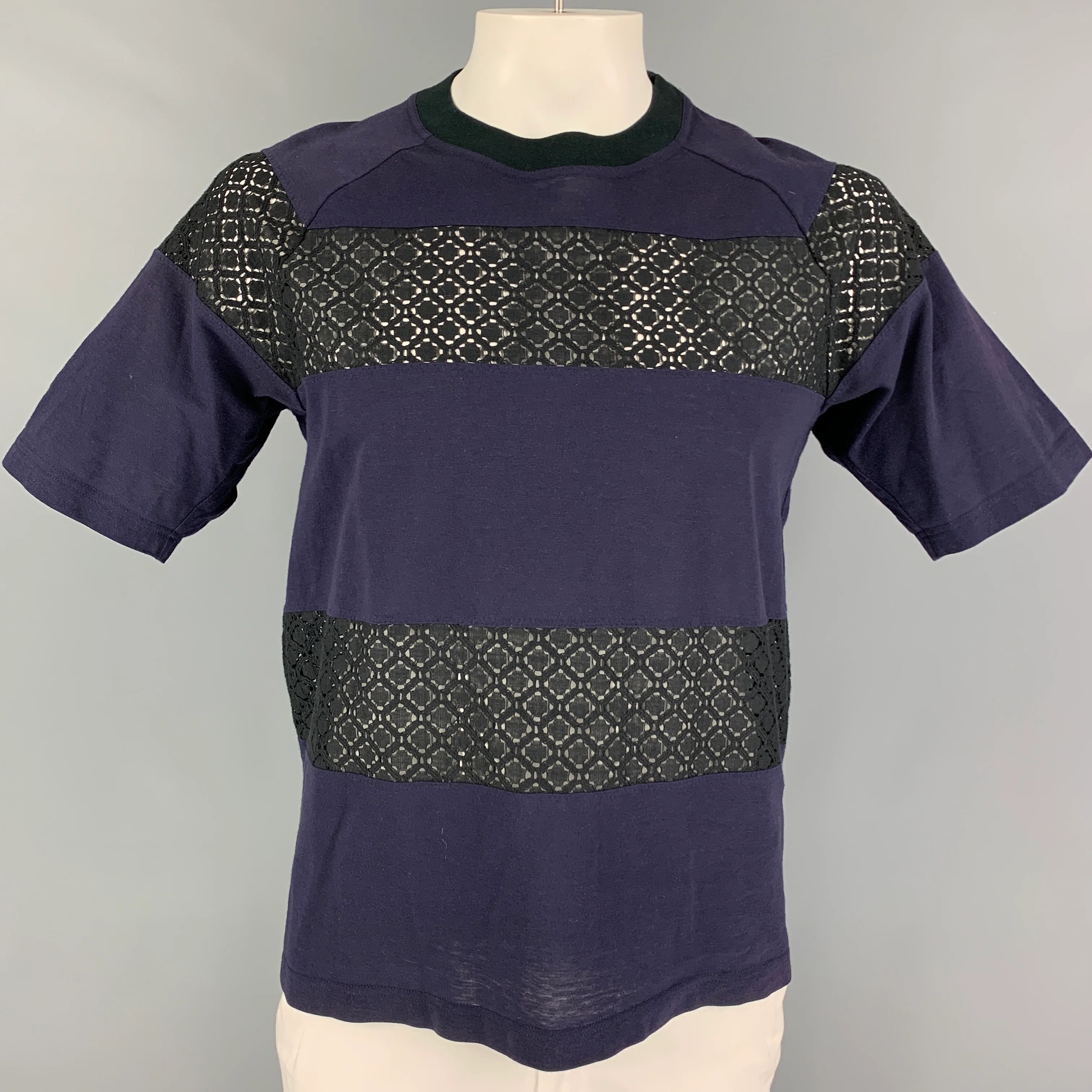 KOLOR Size M Navy Black Cotton Polyester Crew-Neck T-shirt