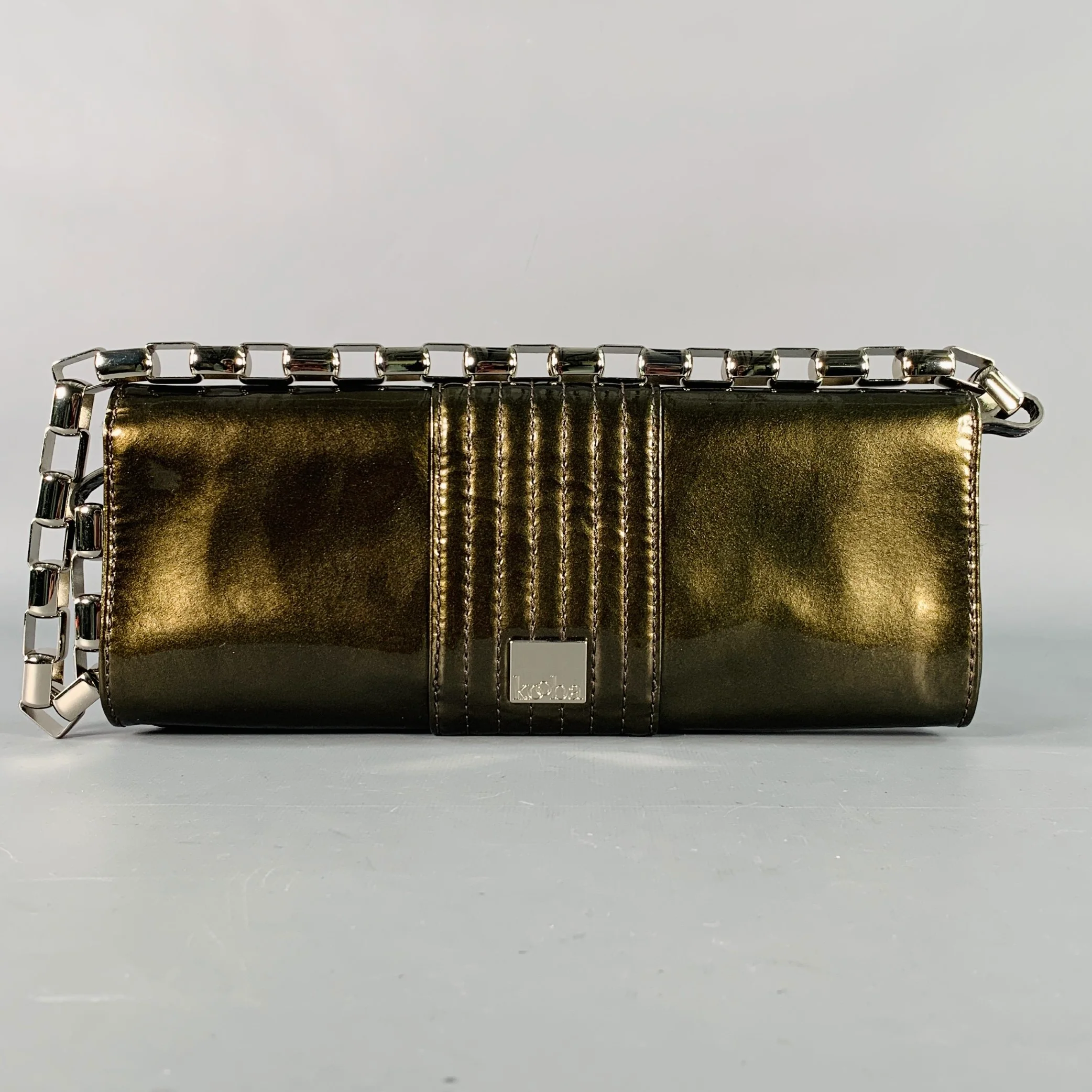 KOOBA Silver Olive Patent Leather Turnlock Clutch Handbag - Image 2