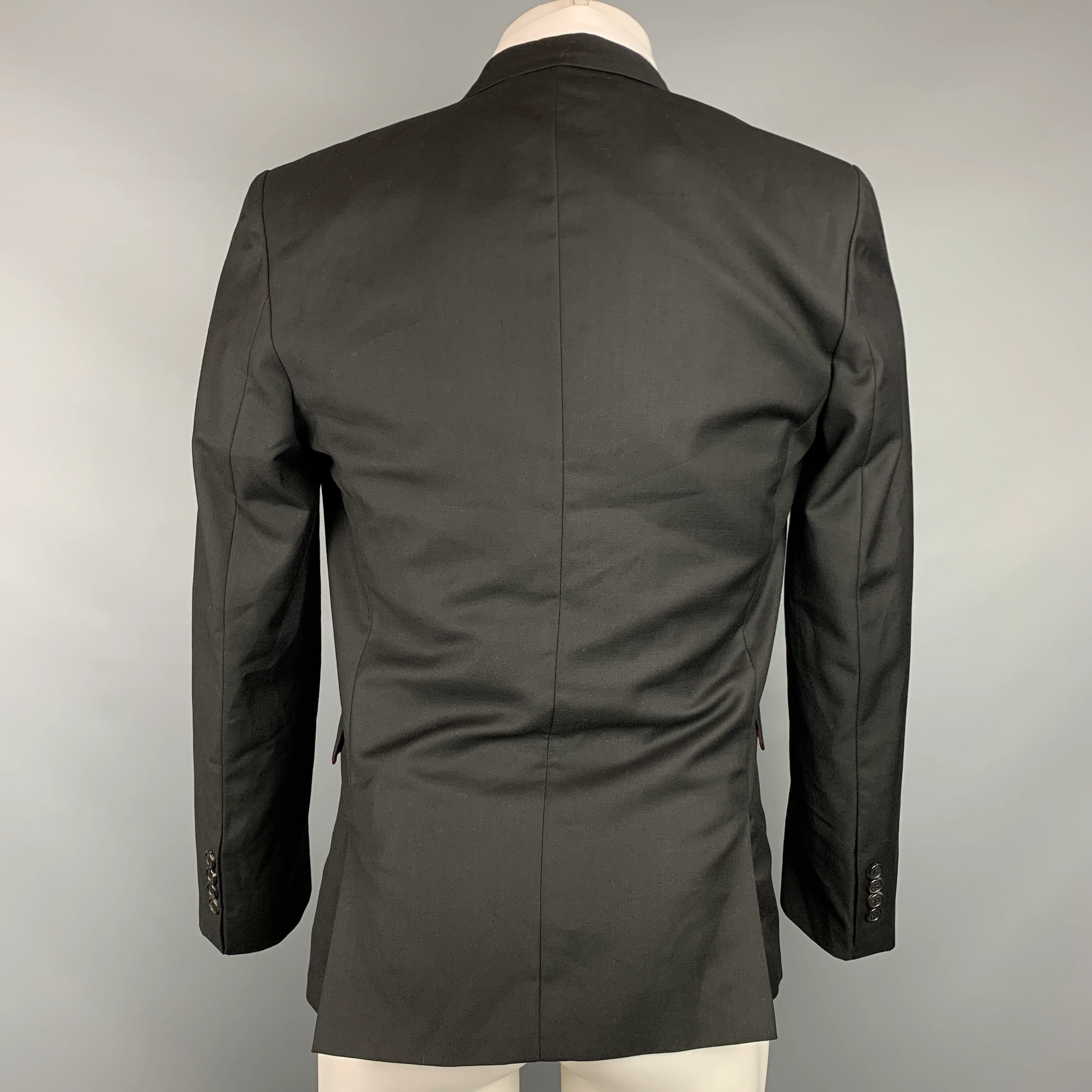 KRIS VAN ASSCHE Size 38 Black Wool Peak Lapel Sport Coat - Image 3