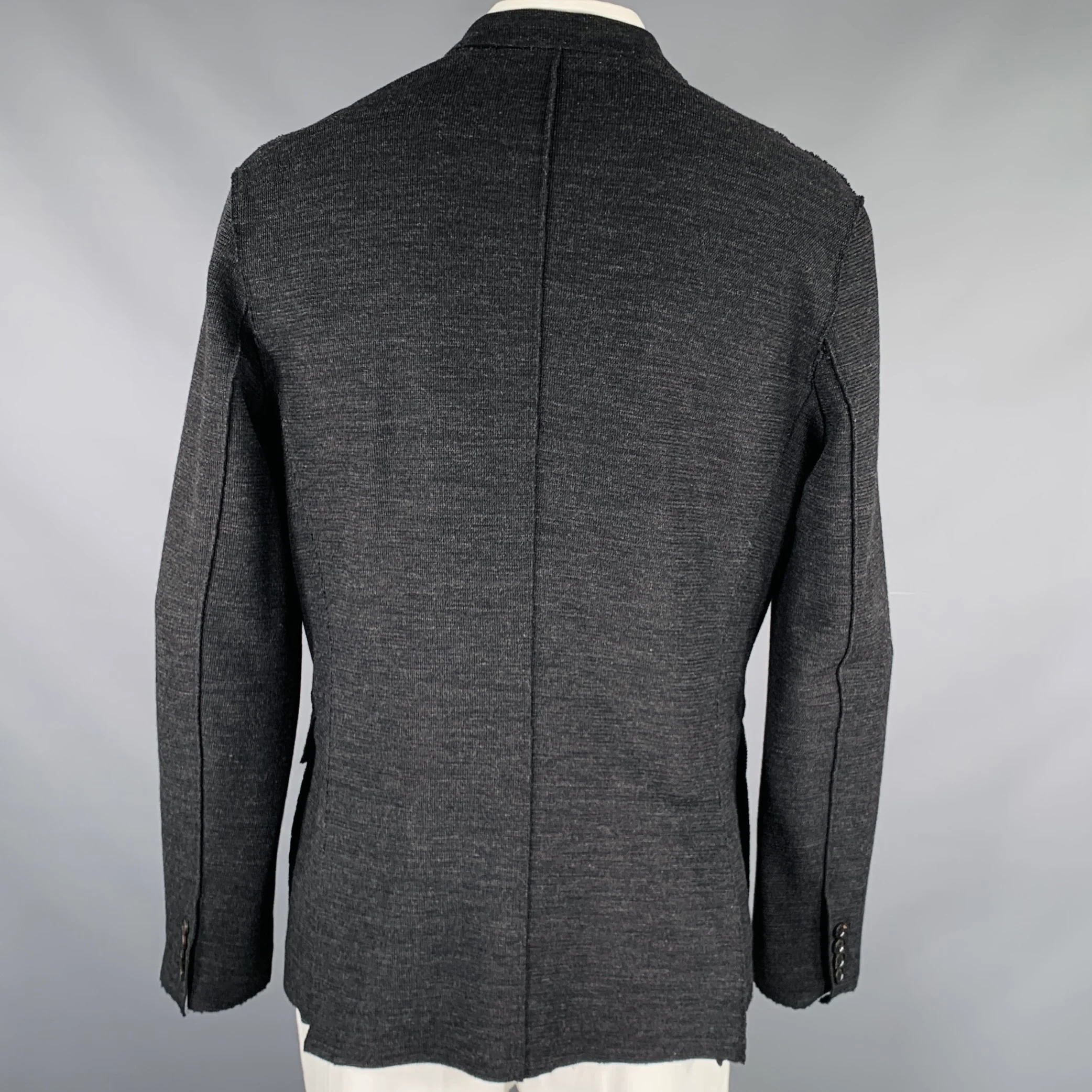 KRIS VAN ASSCHE Size 42 Black Distressed Cotton Blend Sport Coat - Image 3