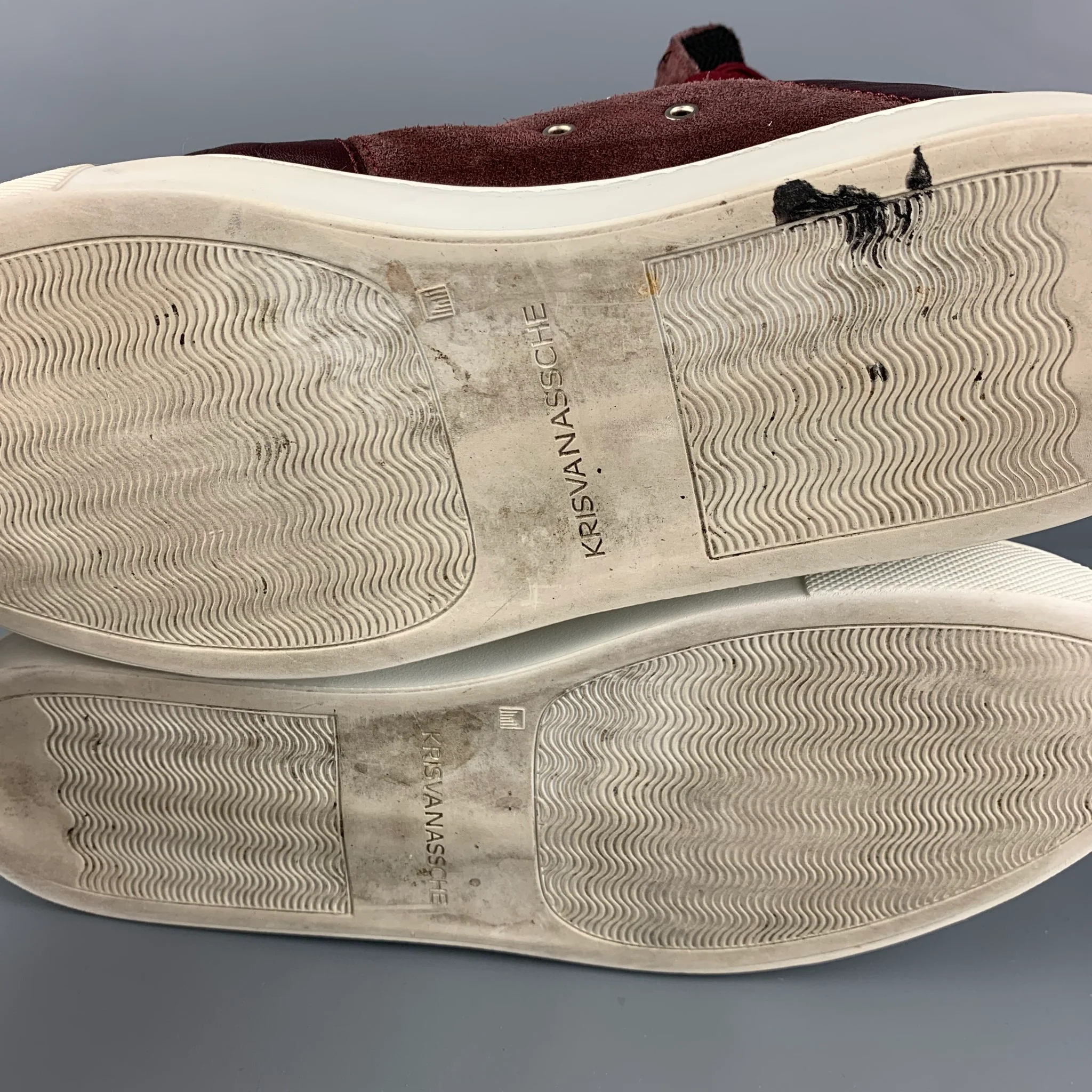 KRIS VAN ASSCHE Size 9 Burgundy Mixed Fabrics Leather High Top Sneakers - Image 7