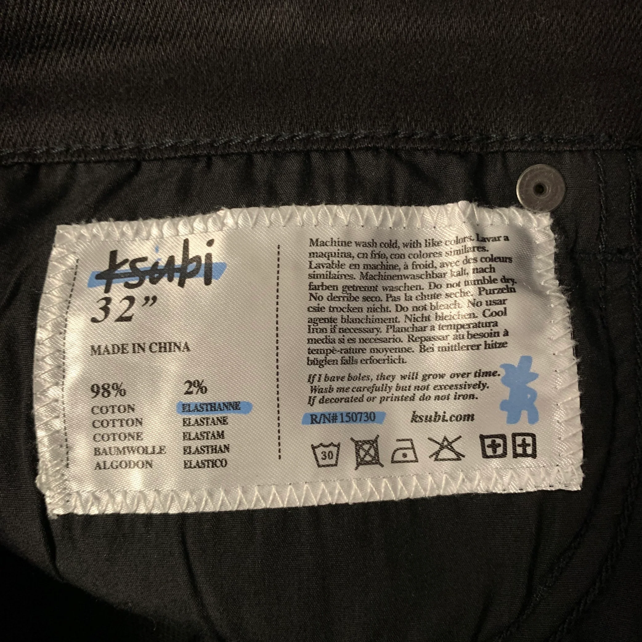 KSUBI Size 32 Black Embroidered Cotton Slim Fit Jeans - Image 4