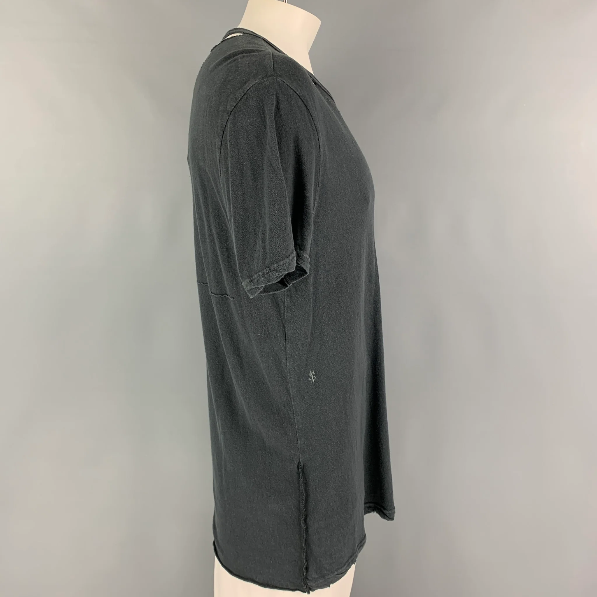 KSUBI Size L Grey Distressed Linen Cotton Crew-Neck T-shirt - Image 2