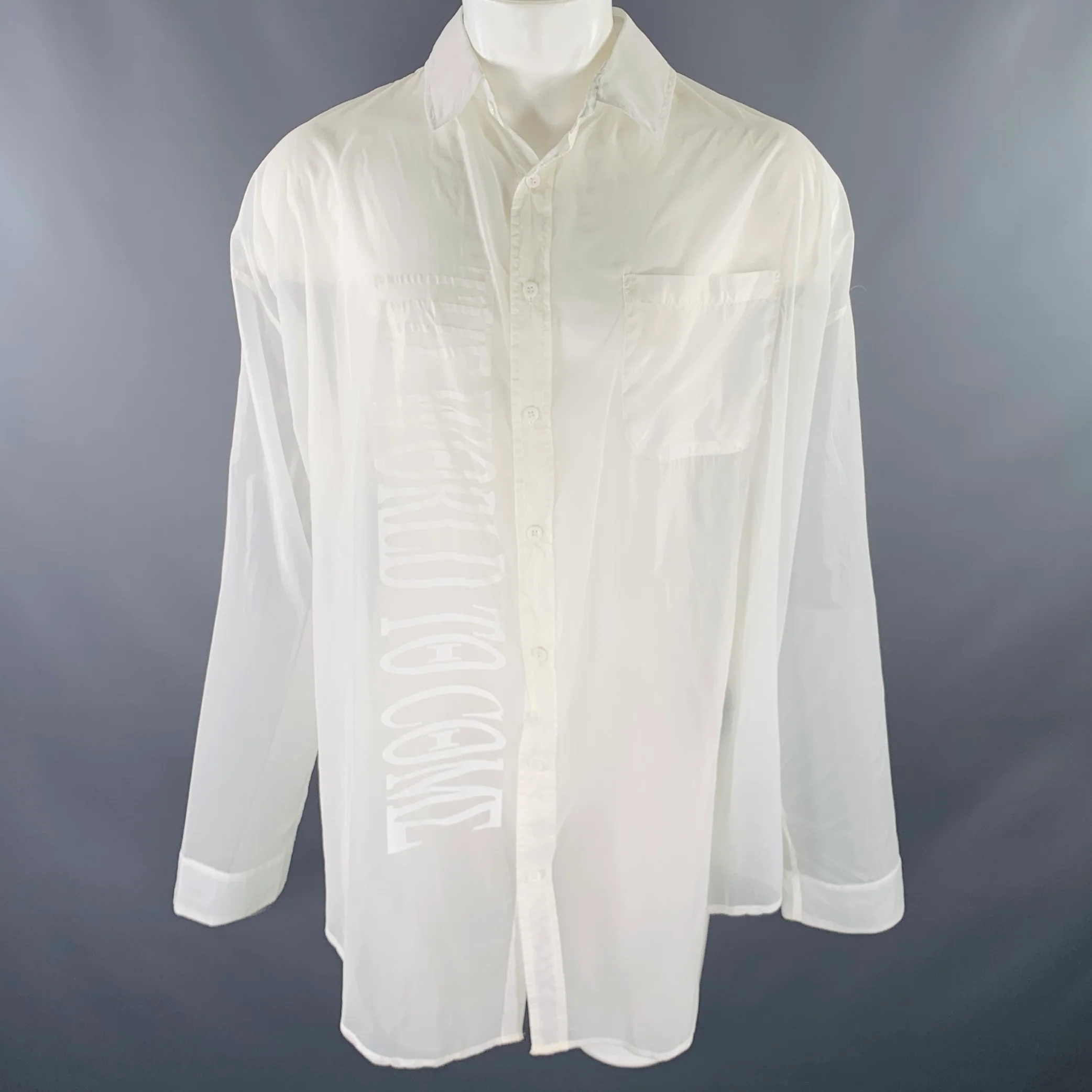 KTZ Size M White Graphic Nylon Button Up Long Sleeve Shirt