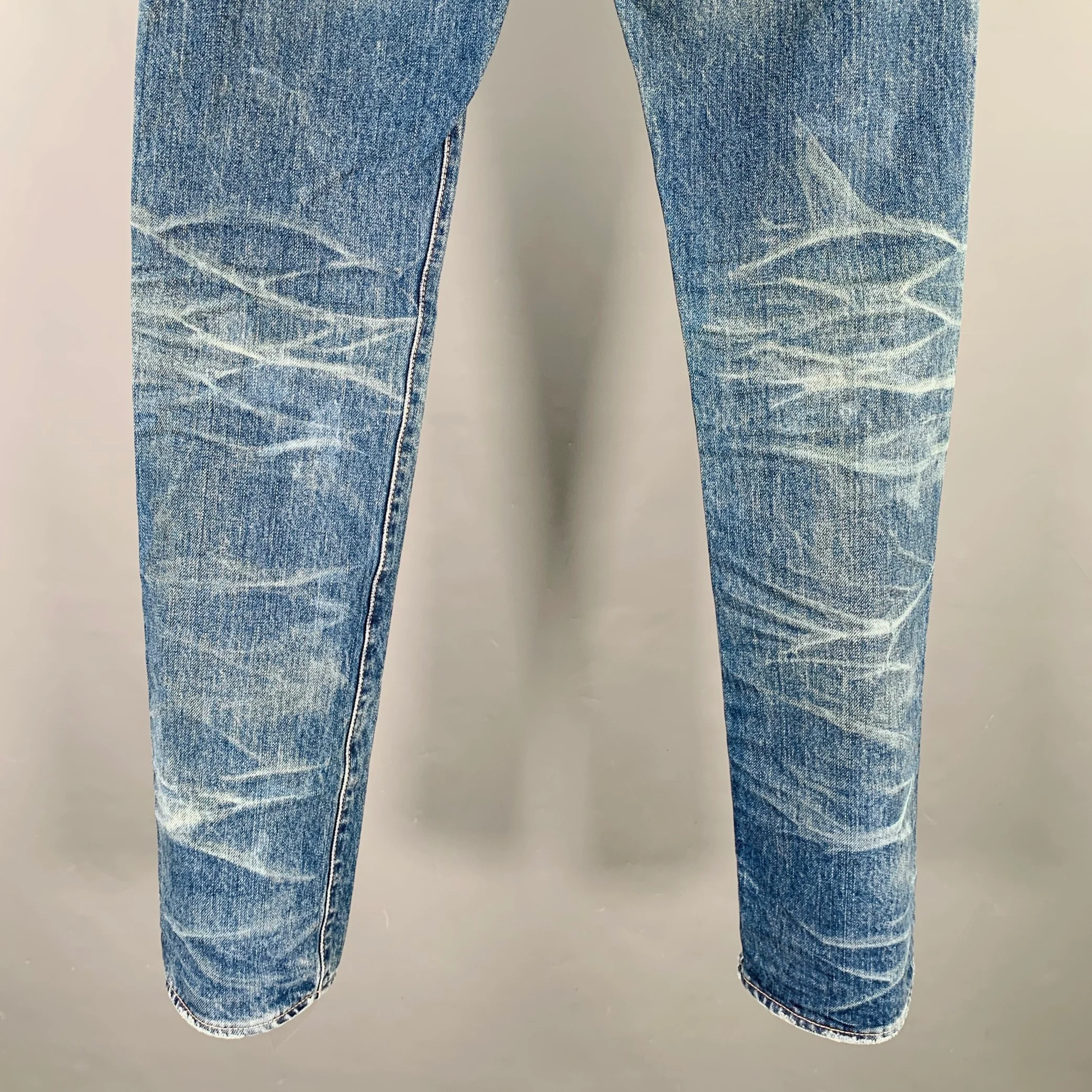 KURO Size 29 Graphite Blue Contrast Stitch Cotton Distressed Selvedge Jeans - Image 4