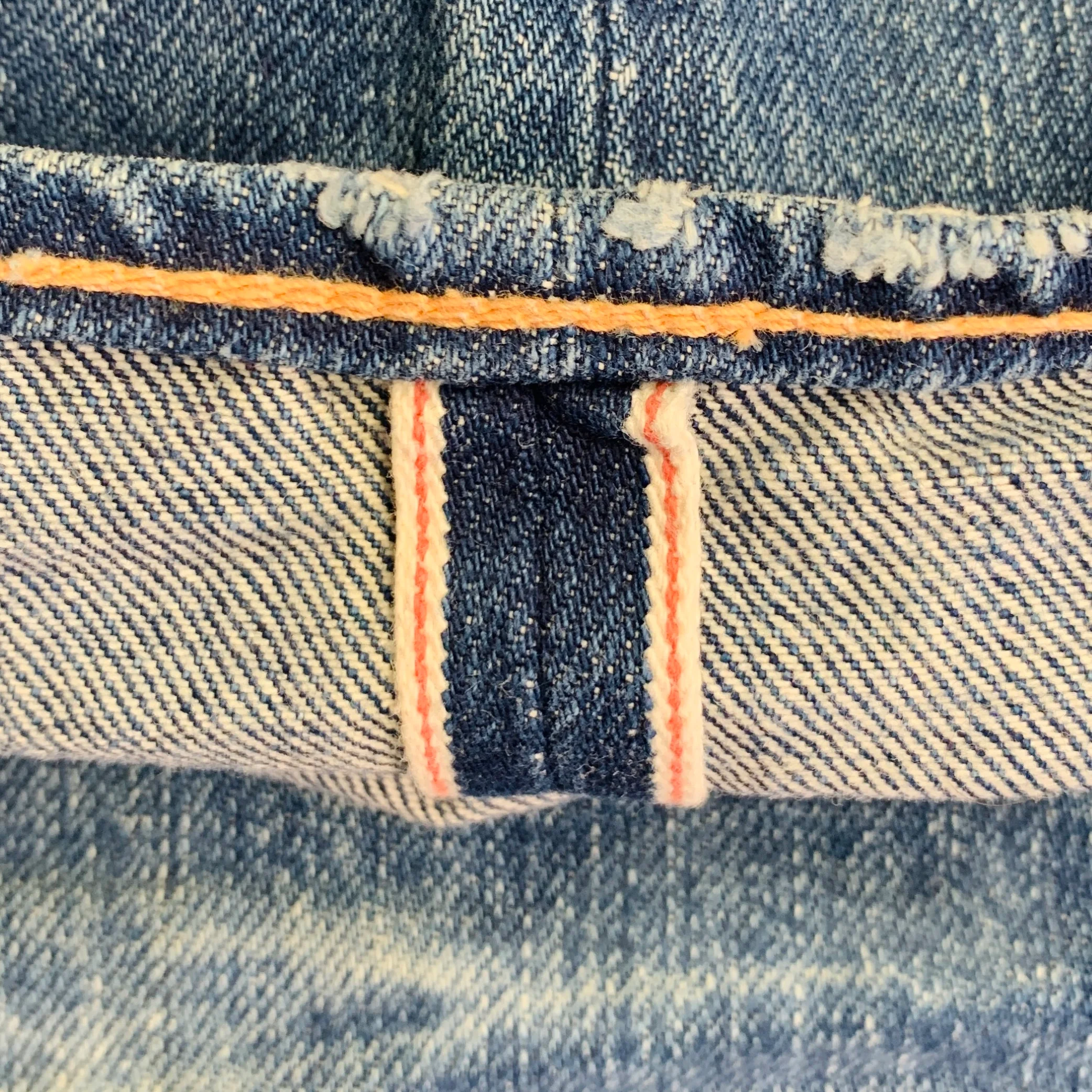 KURO Size 29 Graphite Blue Contrast Stitch Cotton Distressed Selvedge Jeans - Image 6