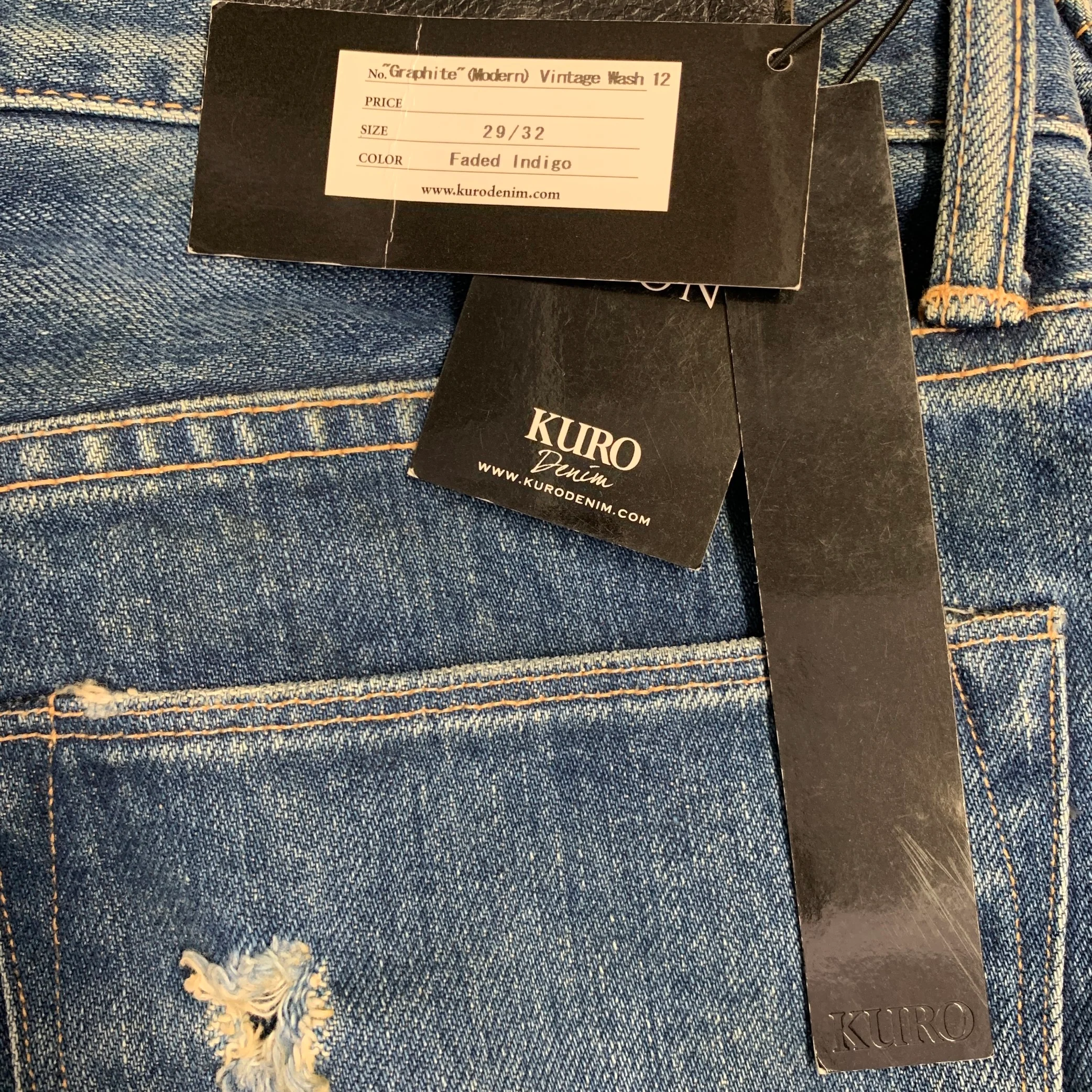 KURO Size 29 Graphite Blue Contrast Stitch Cotton Distressed Selvedge Jeans - Image 7