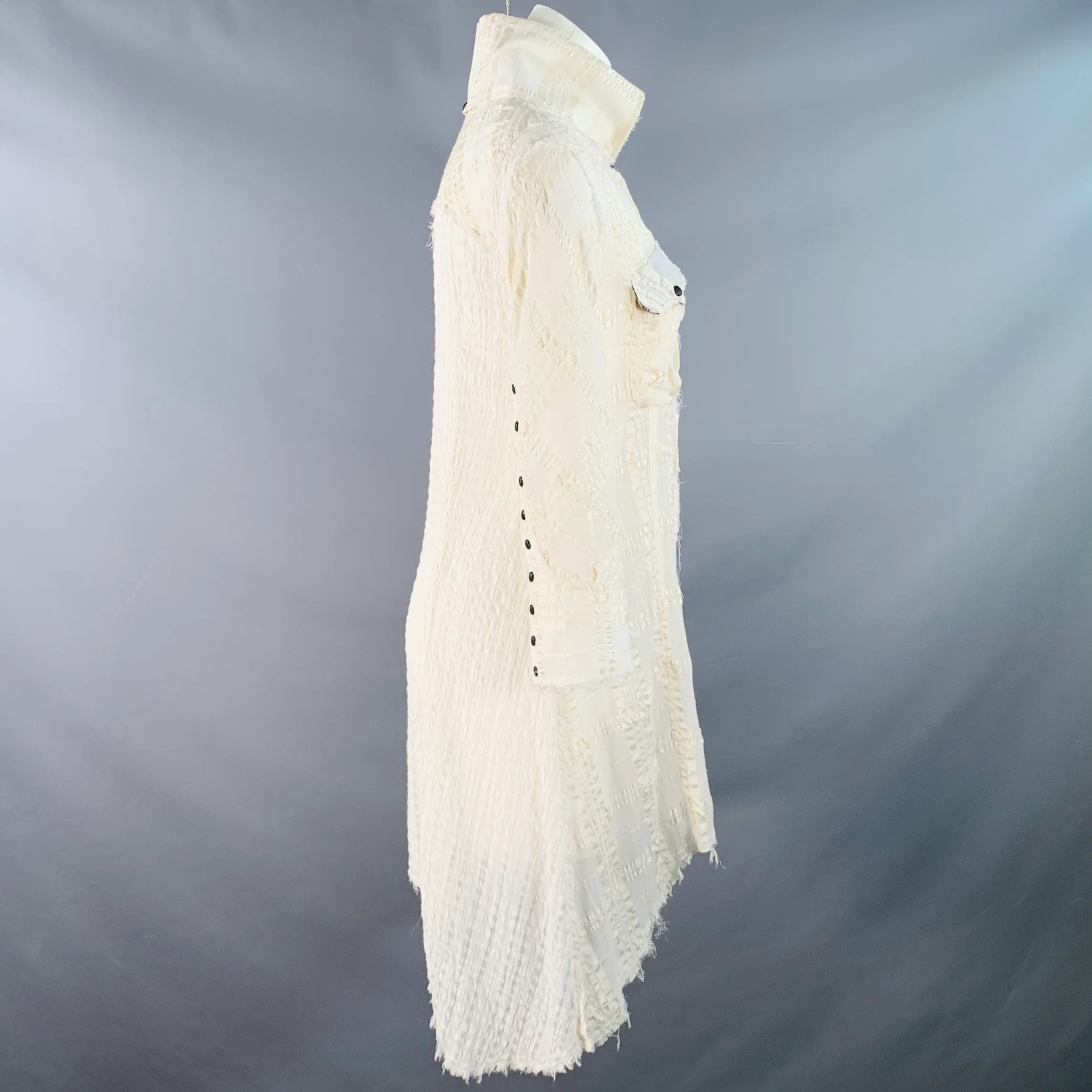 L.G.B Size S Cream Black Polyester Blend Distressed Mini Shirt Dress - Image 3
