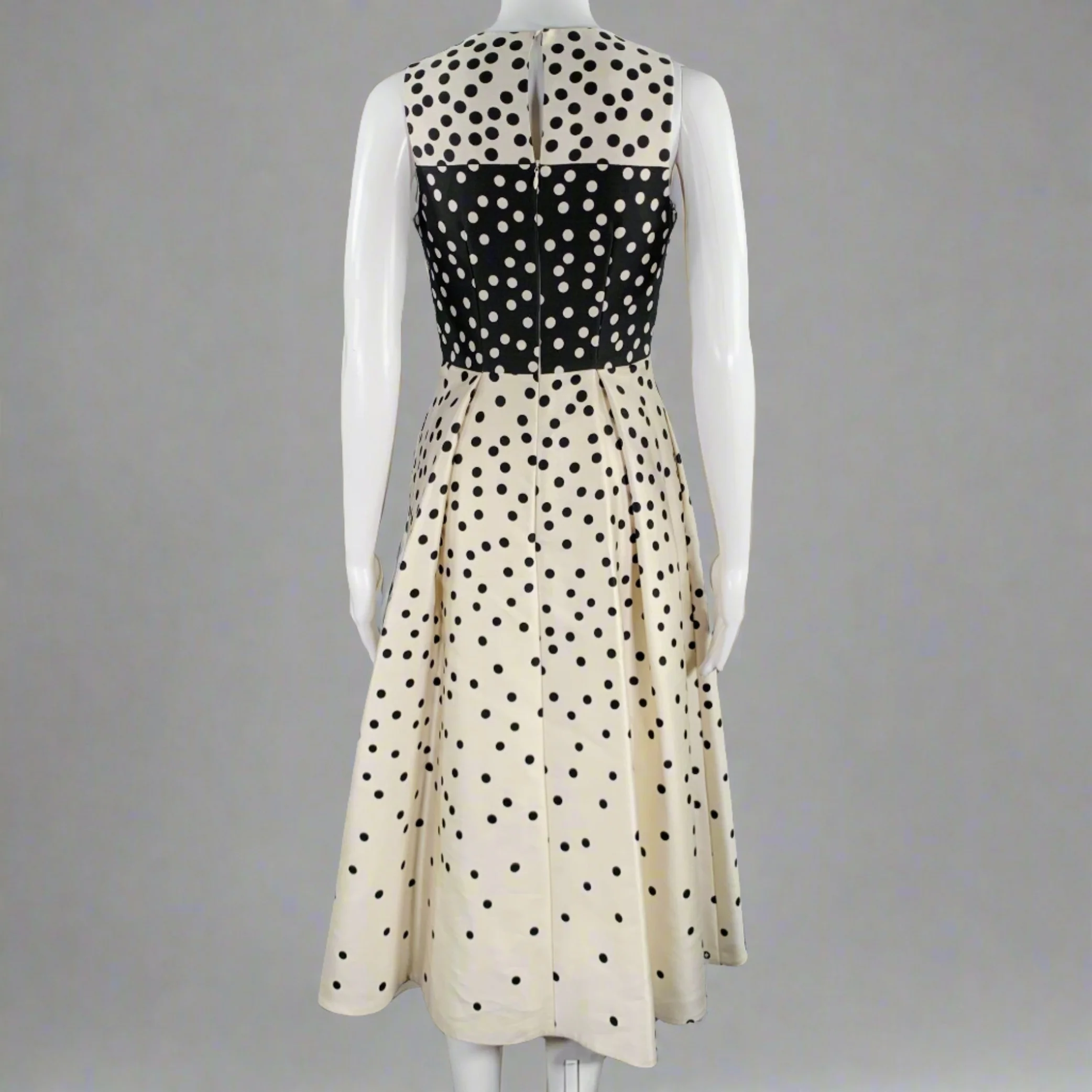 L.K.BENNETT Size 2 Beige Black Wool Silk Polka Dot A-Line Dress - Image 3