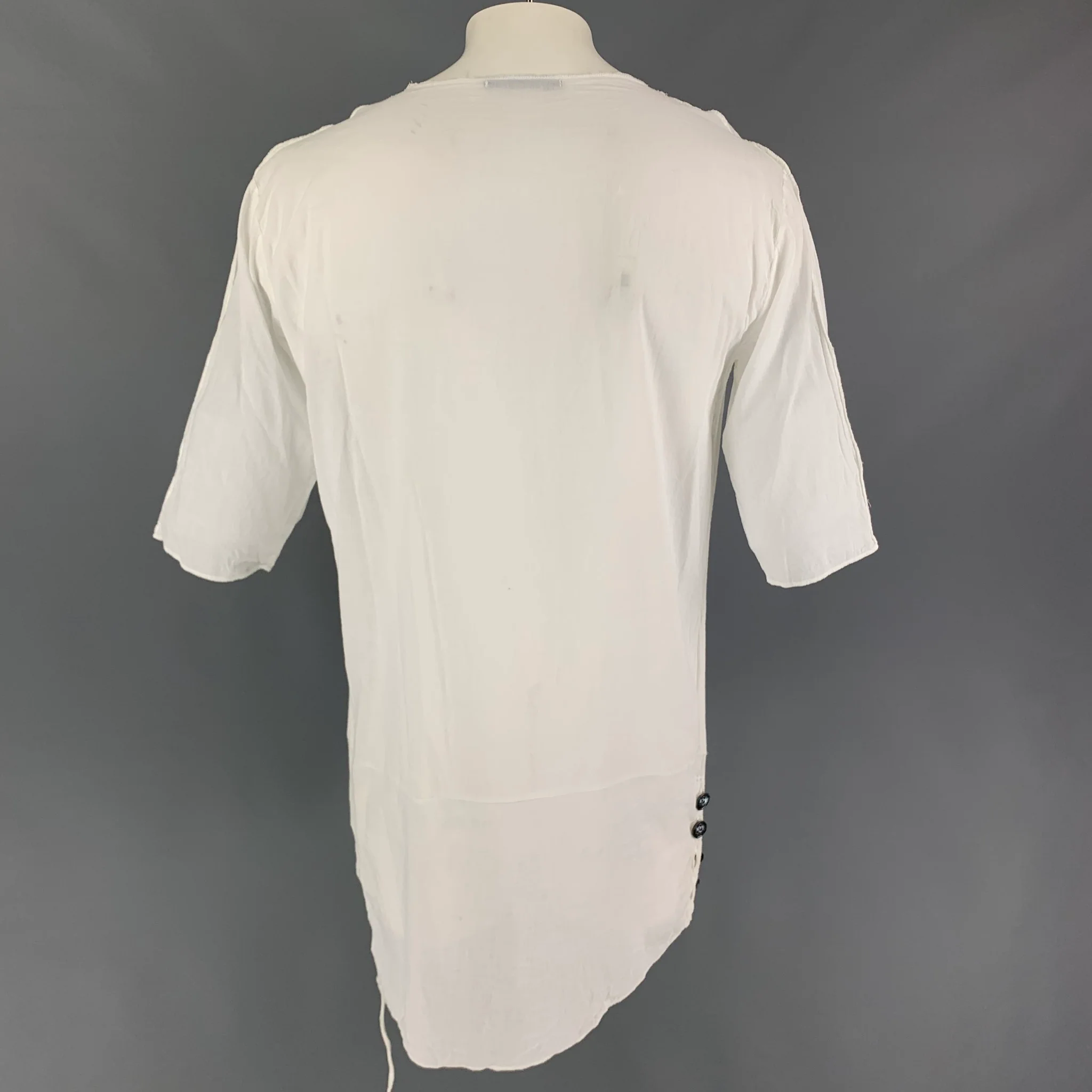 LA HAINE INSIDE US Size L White Cotton Raw Hem T-shirt - Image 4