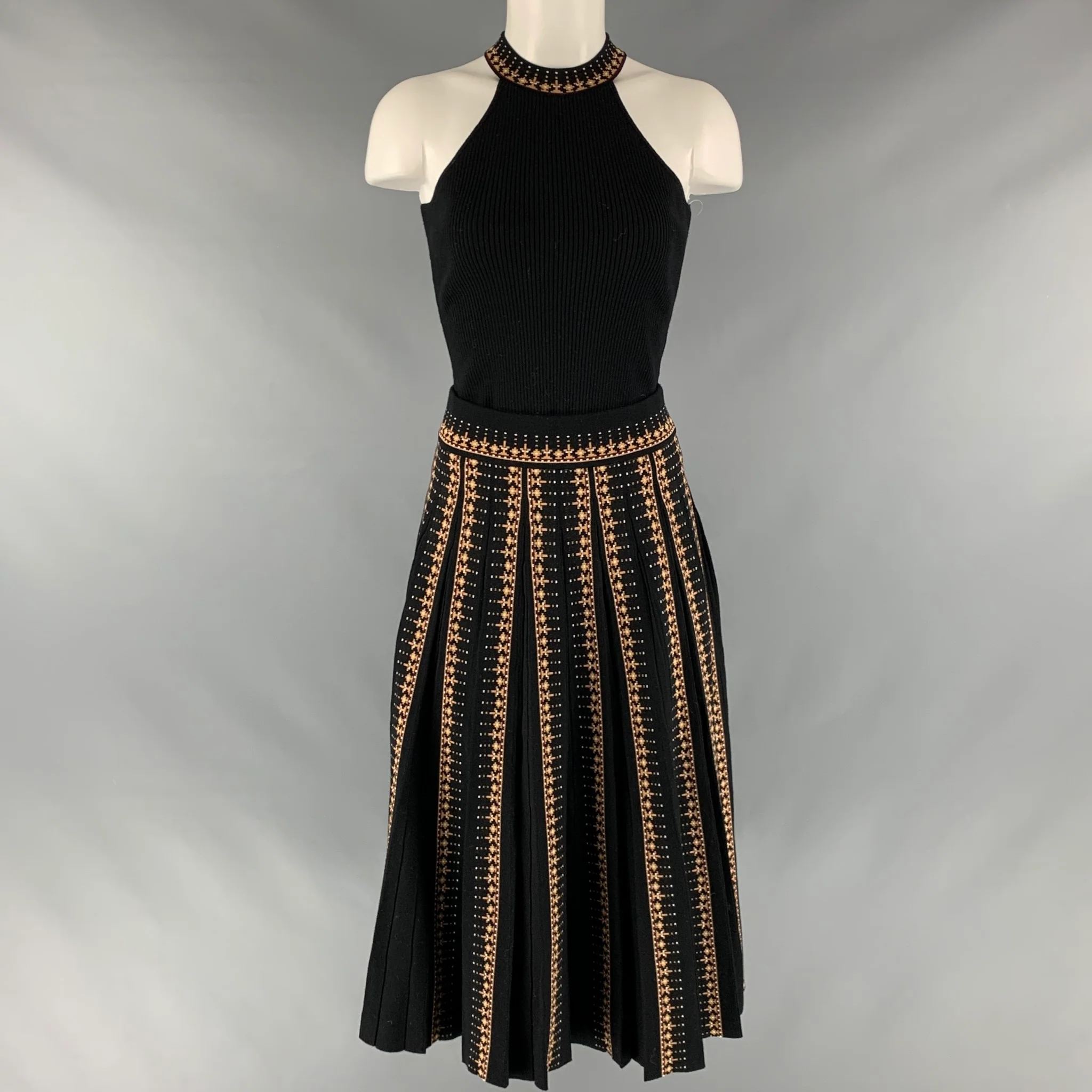 LA MAILLE SEZANE Size S Black Beige Viscose Polyester Abstract Sets