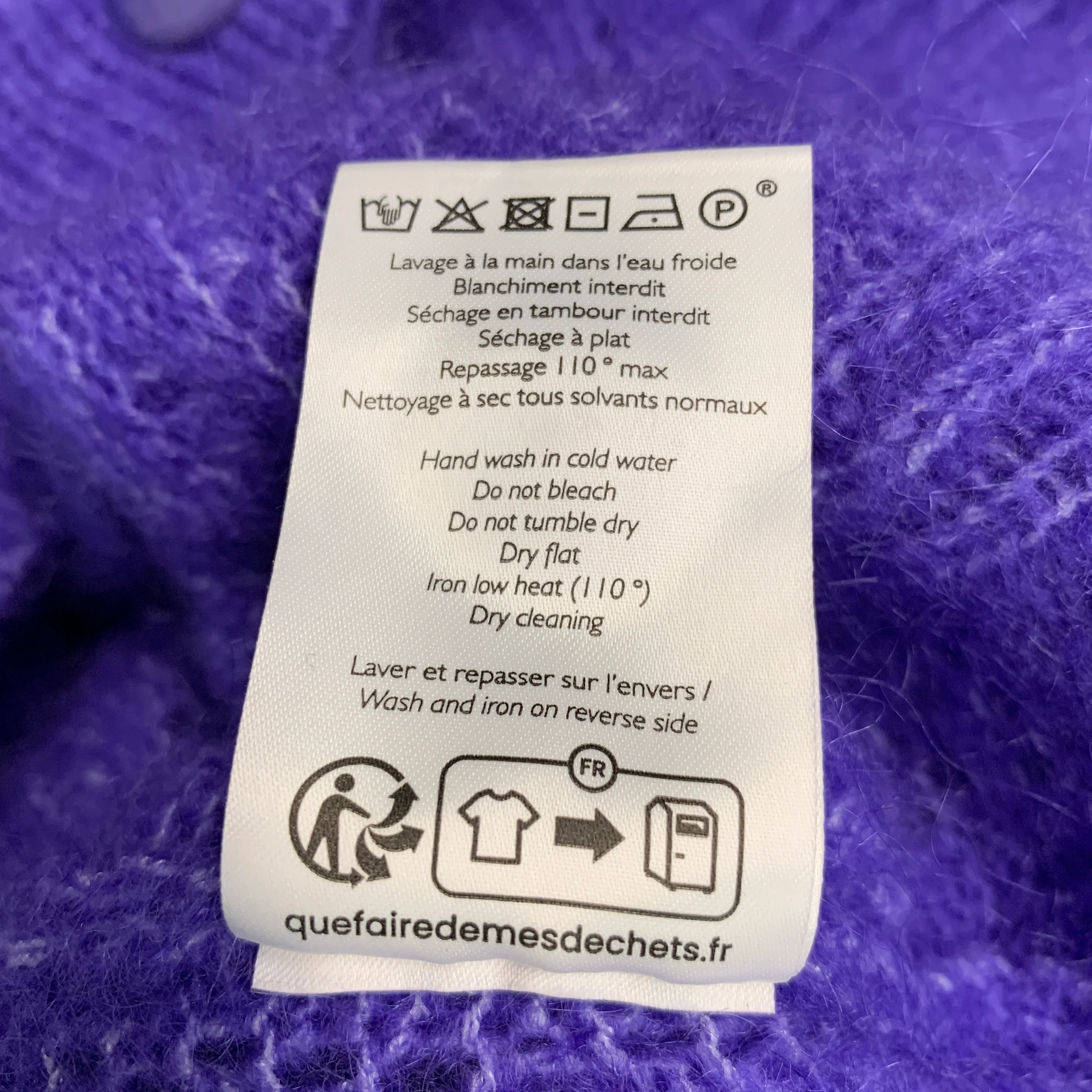 LA MAILLE SEZANE Size XS Purple Mohair Blend Textured Cardigan - Image 6