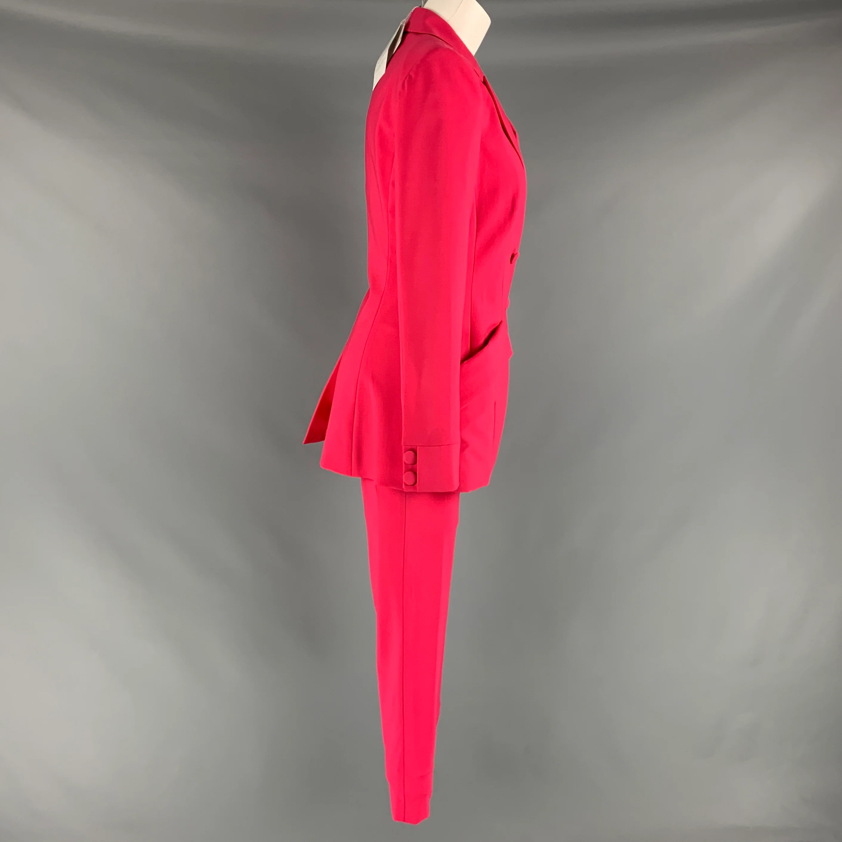 LA PERLA Size 4 Pink Fuchsia Wool Eastane Double Breasted Pants Suit - Image 2