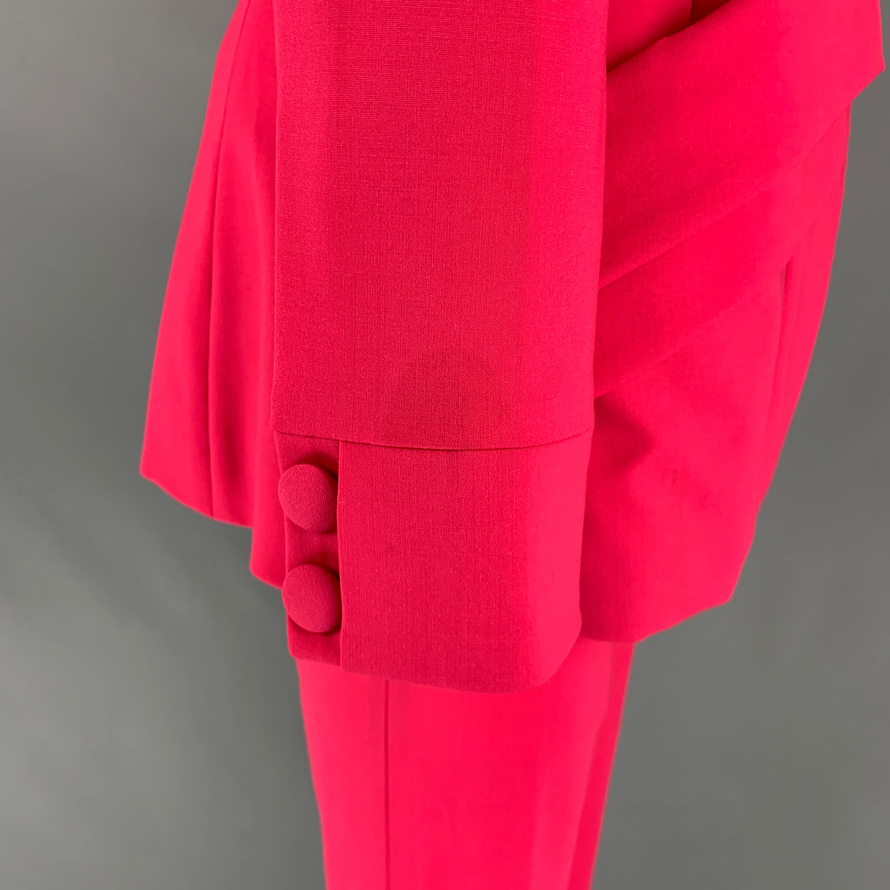 LA PERLA Size 4 Pink Fuchsia Wool Eastane Double Breasted Pants Suit - Image 3