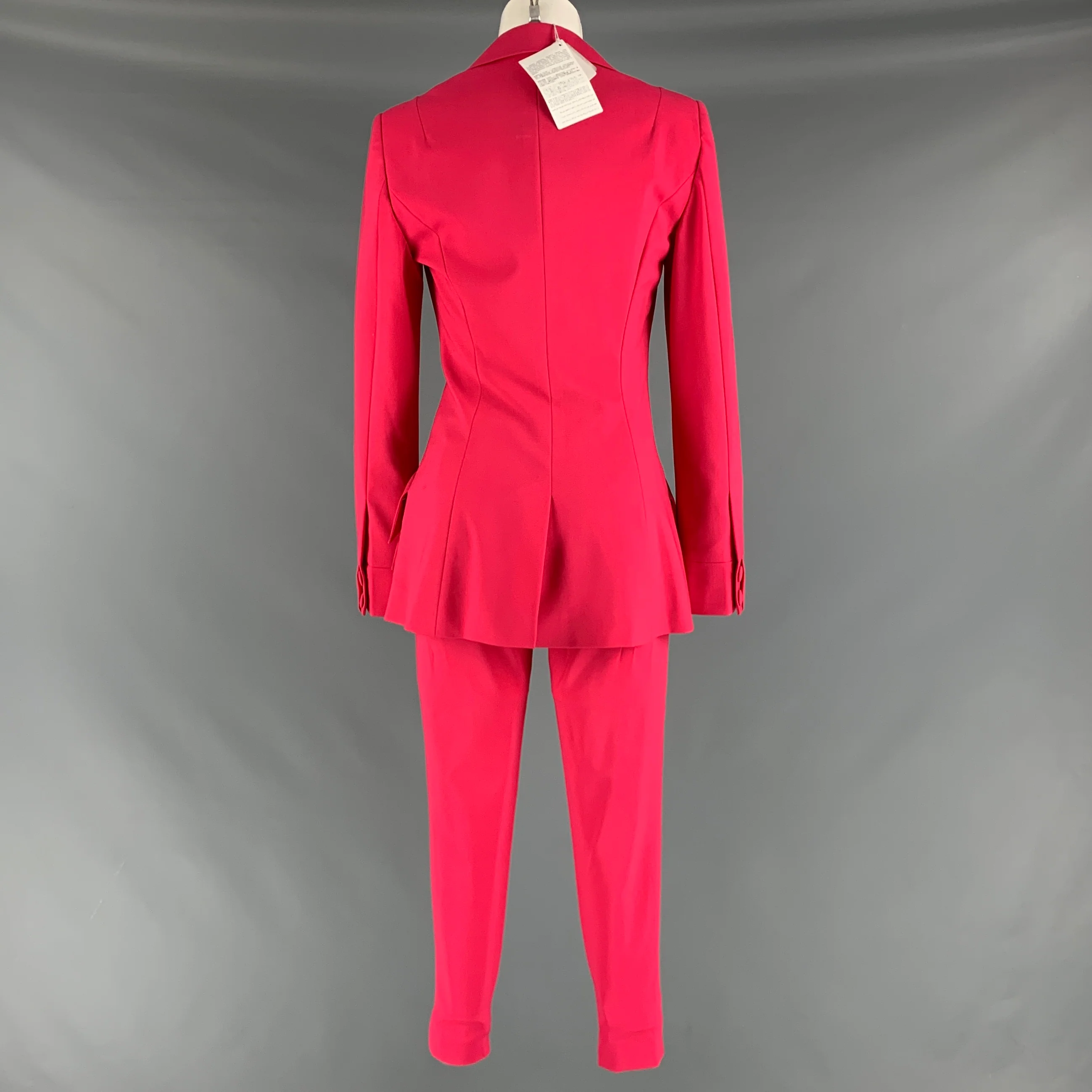 LA PERLA Size 4 Pink Fuchsia Wool Eastane Double Breasted Pants Suit - Image 4
