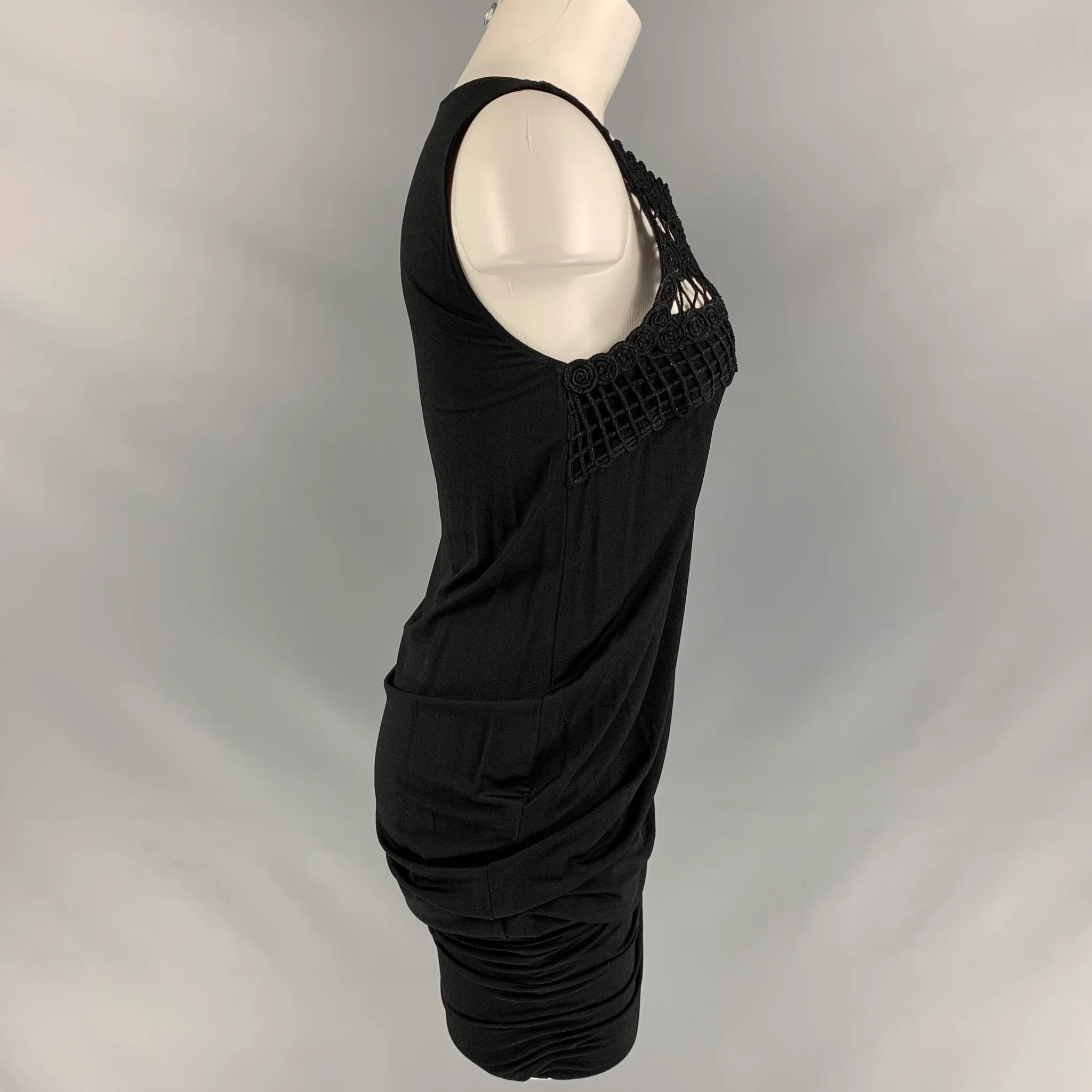 LA PERLA Size 6 Black Jersey Crochet Sleeveless Cocktail Dress - Image 3