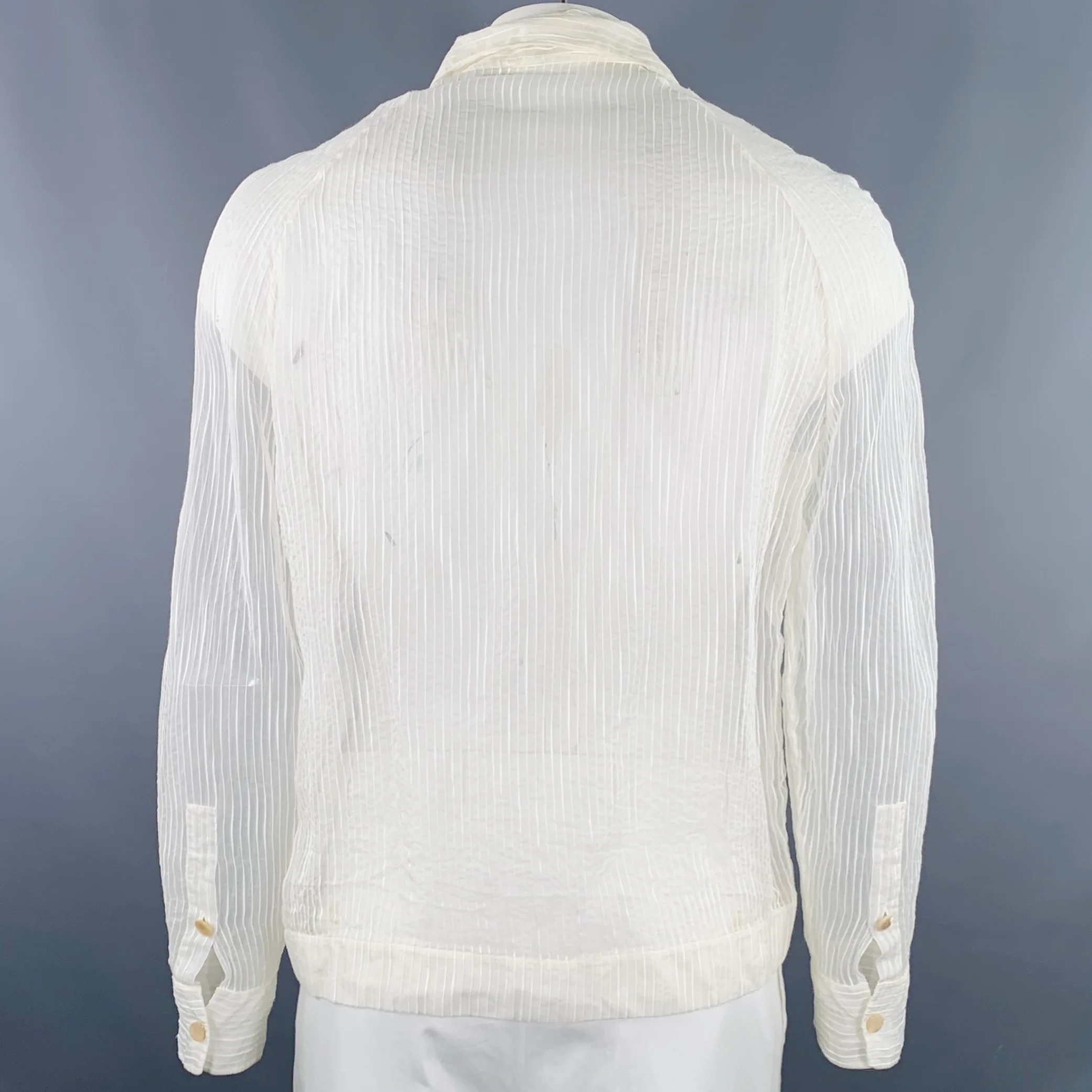LA PERLA Size L Cream Stripe Cotton Silk Hidden Buttons Long Sleeve Shirt - Image 4