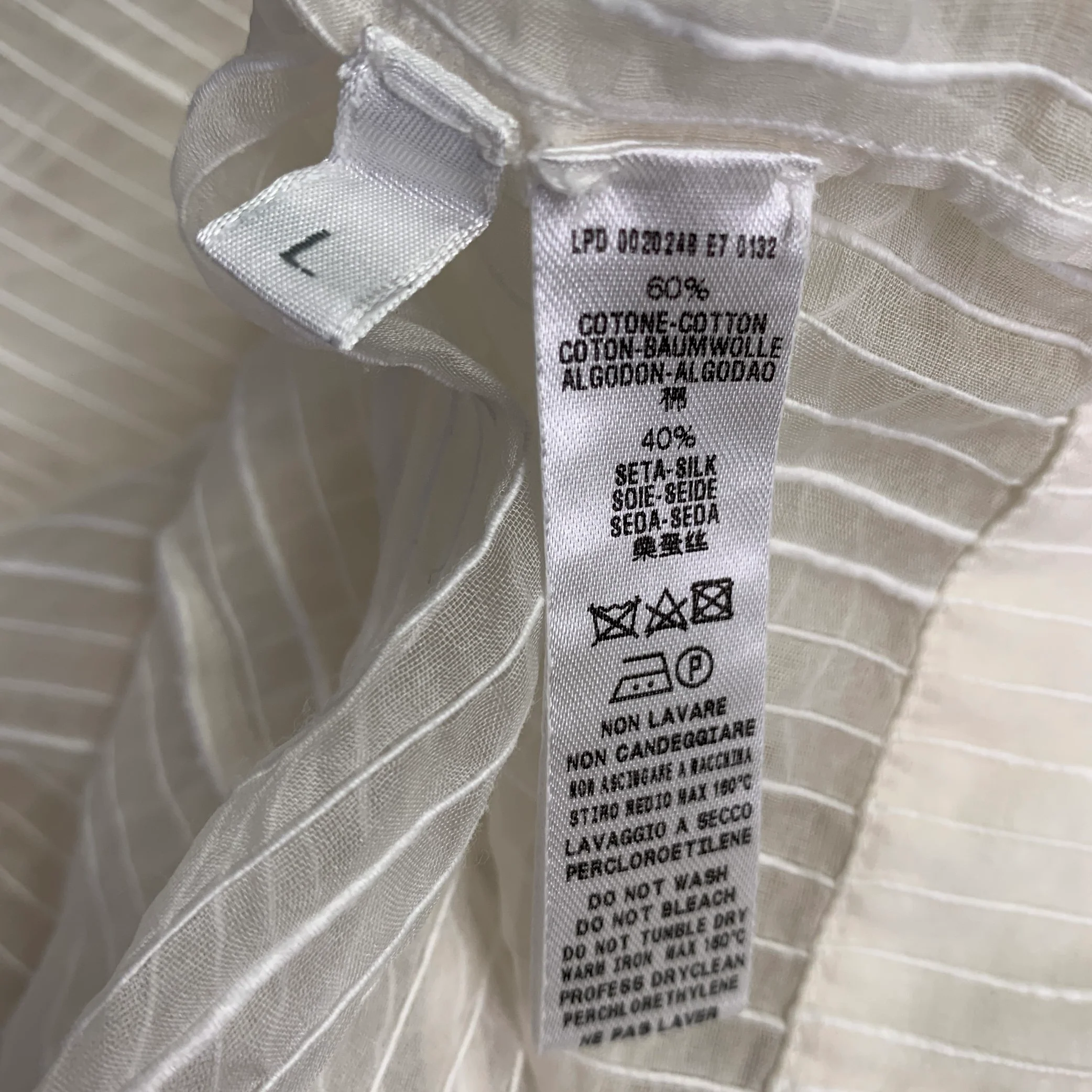 LA PERLA Size L Cream Stripe Cotton Silk Hidden Buttons Long Sleeve Shirt - Image 8