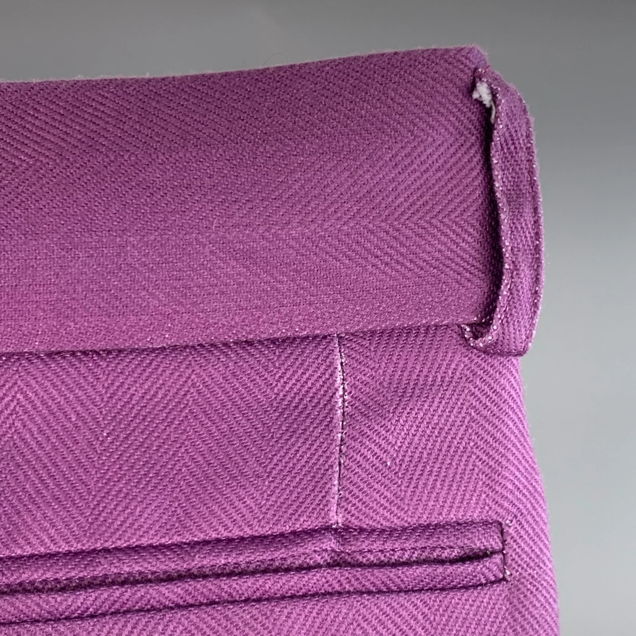 LABRUM Size 32 Purple Polyester Herringbone Pleated Dress Pants - Image 6