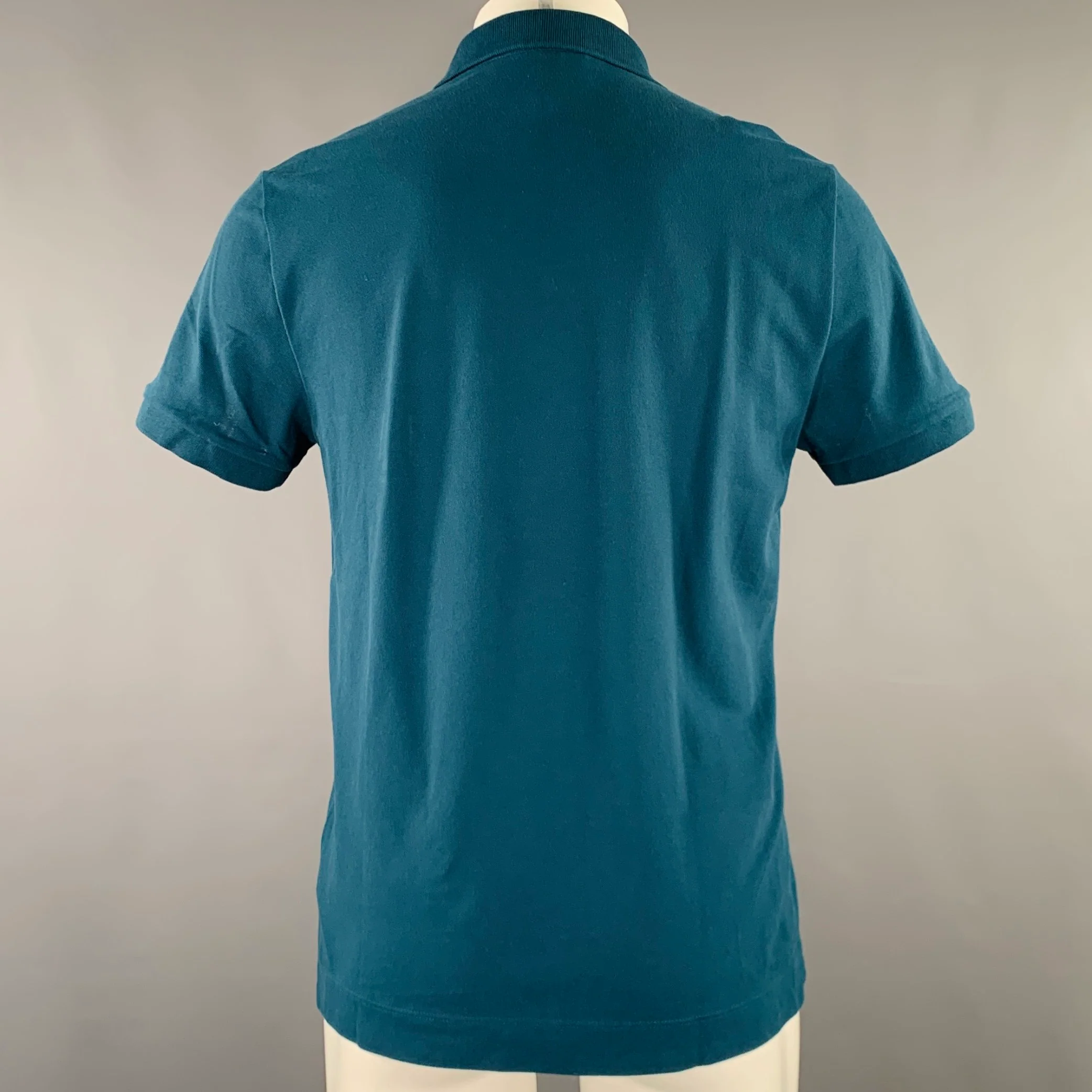 LACOSTE Size M Blue Solid Cotton Blend Regular Fit Hidden Buttons Polo - Image 3