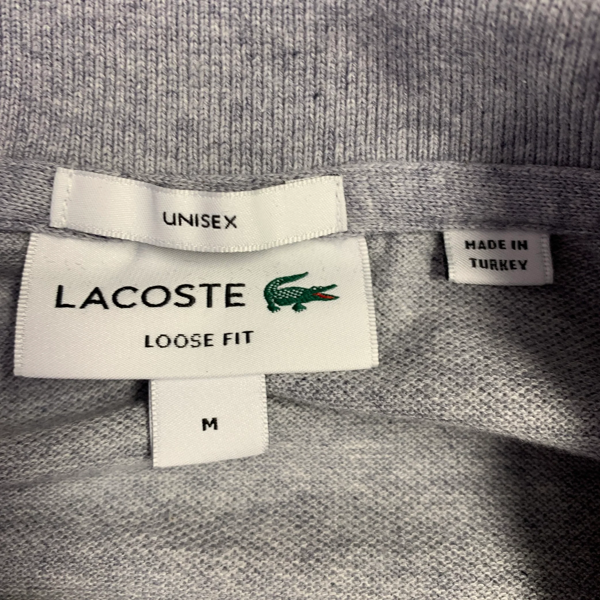 LACOSTE Size M Grey Cotton Loose Fit Large Patch Polo - Image 5