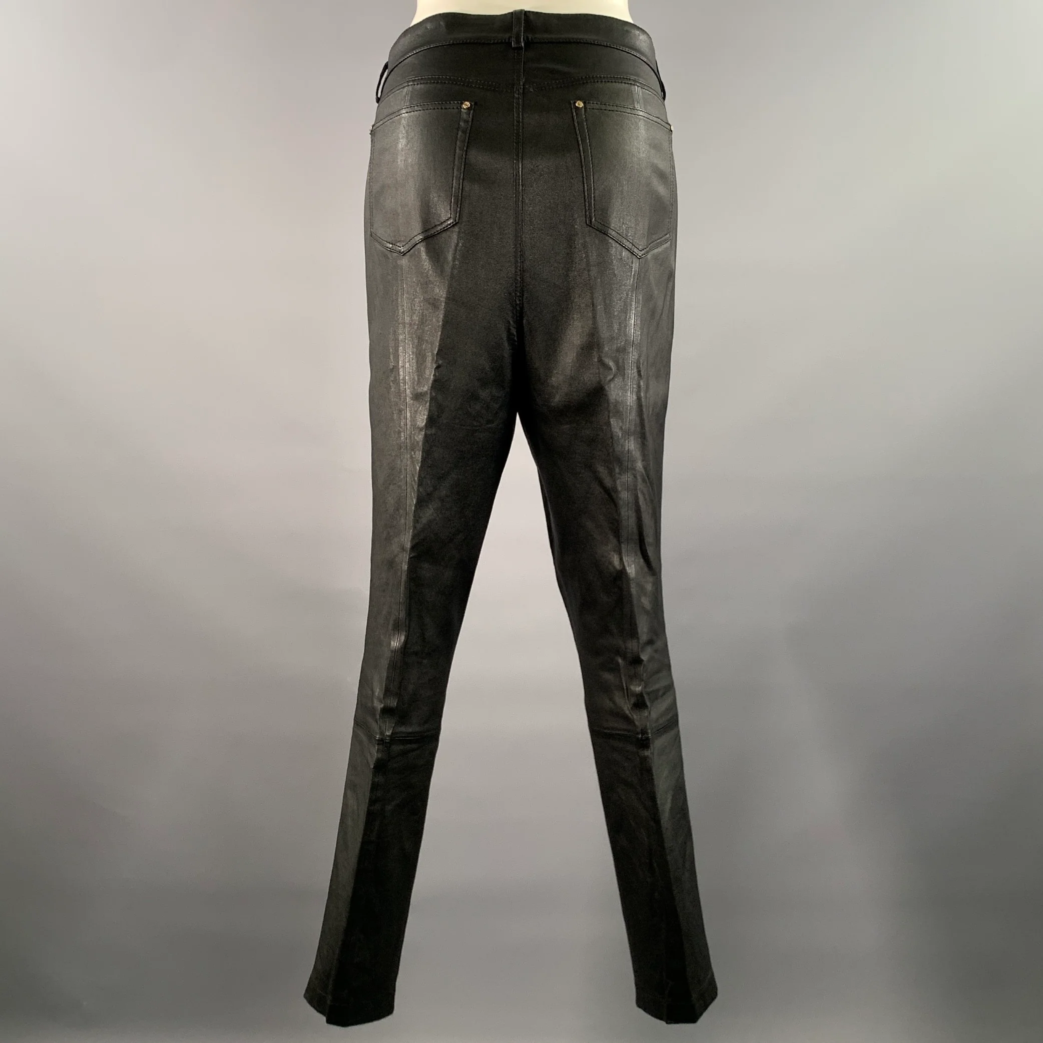 LAFAYETTE 148 Size 10 Black Leather Lambskin Pants - Image 4