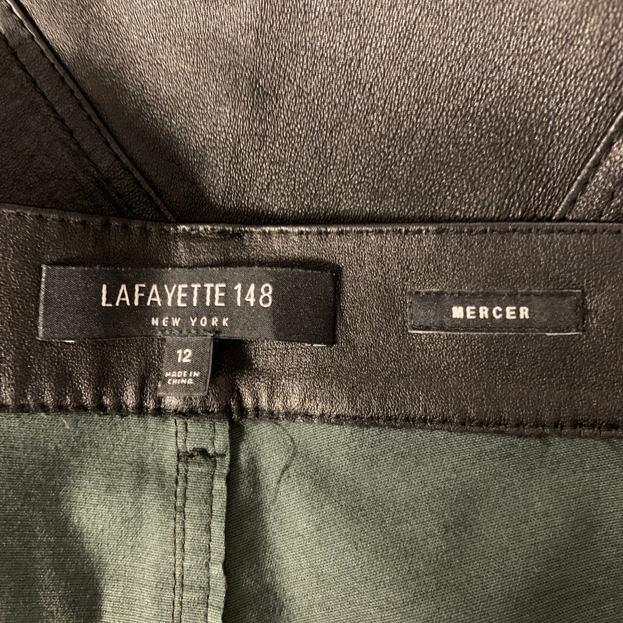 LAFAYETTE 148 Size 10 Black Leather Lambskin Pants - Image 5