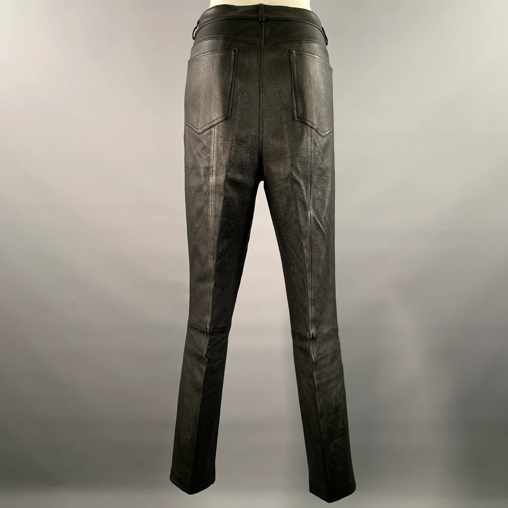 LAFAYETTE 148 Size 10 Black Leather Lambskin Pants - Image 4