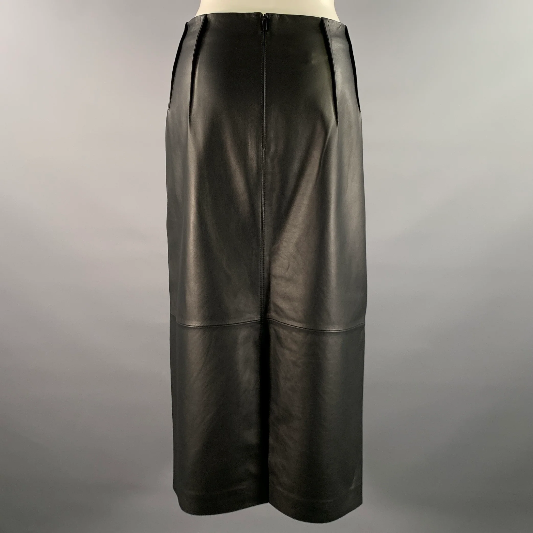 LAFAYETTE 148 Size 12 Black Leather Lambskin Pencil Mid-Calf Skirt - Image 3