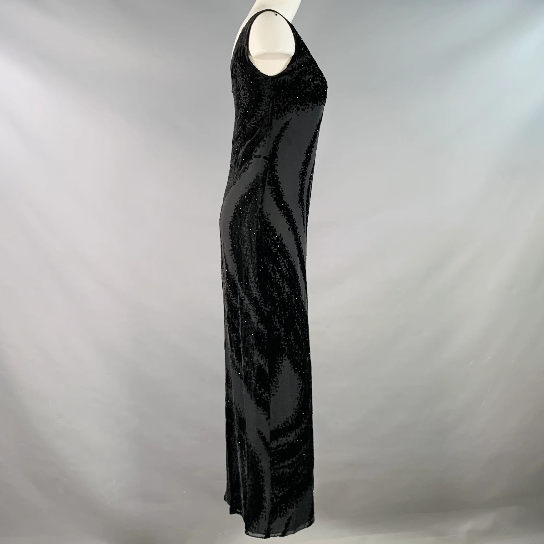 LAFAYETTE 148 Size 2P Black Rayon Silk Beaded Burnout Sleeveless Long Cocktail Dress - Image 3