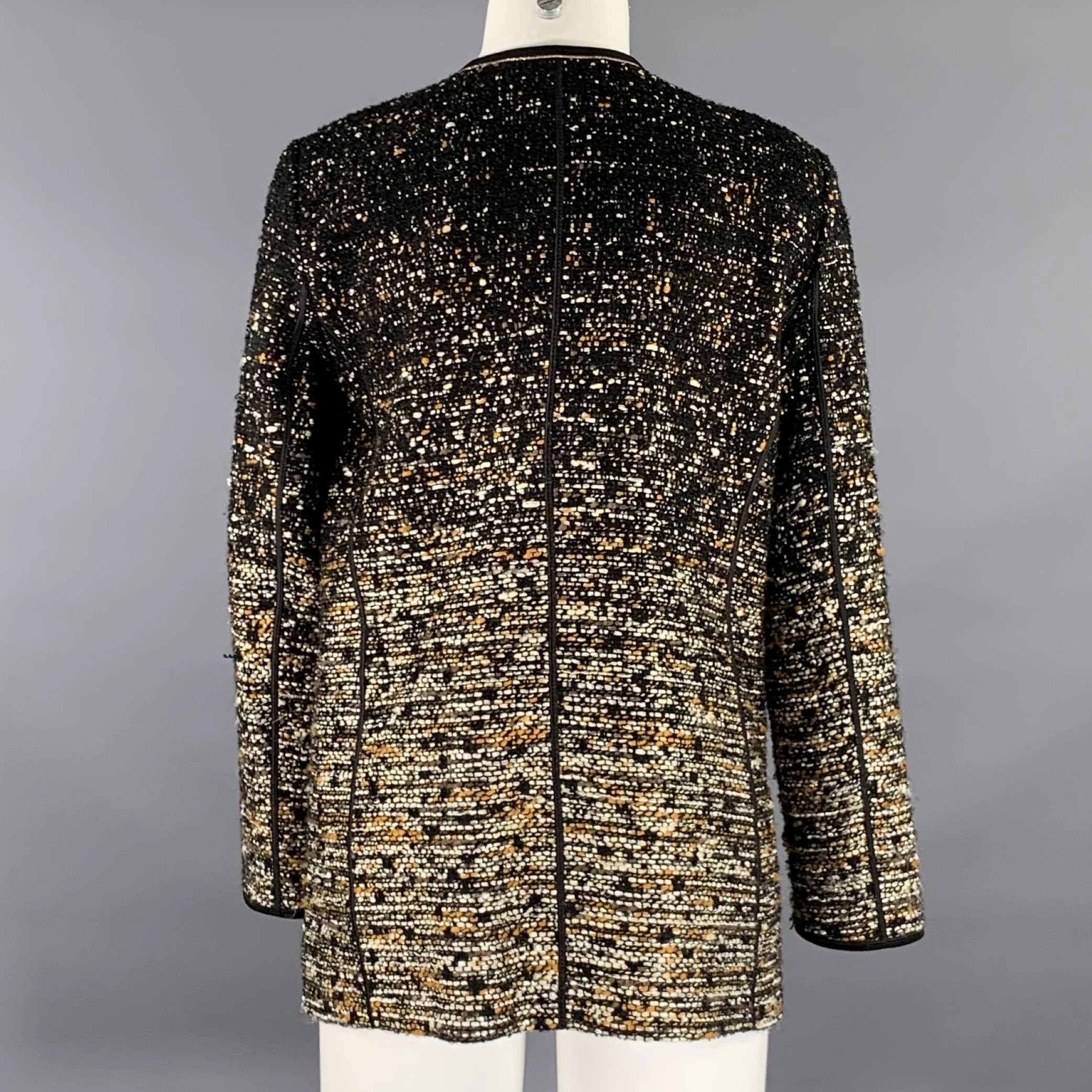 LAFAYETTE 148 Size M Black Gold Tweed Nehru Collar Jacket - Image 4