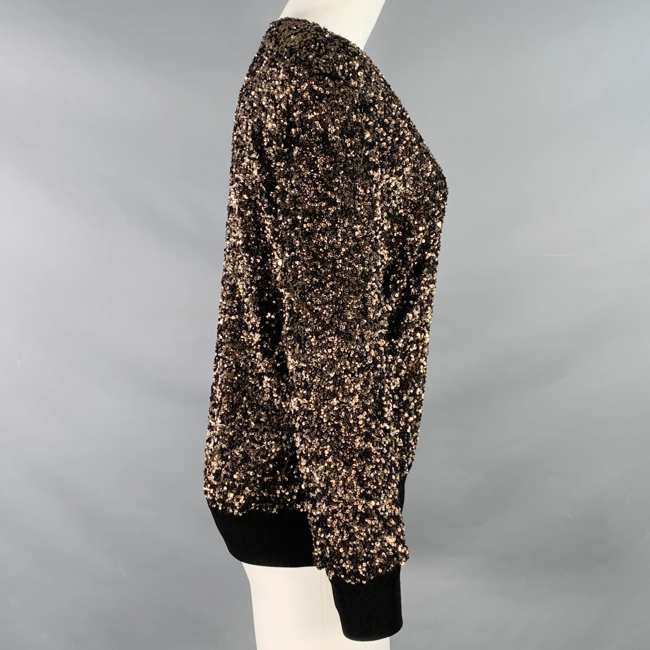 LAFAYETTE 148 Size S Black Gold Nylon Sequined V-Neck Pullover - Image 3