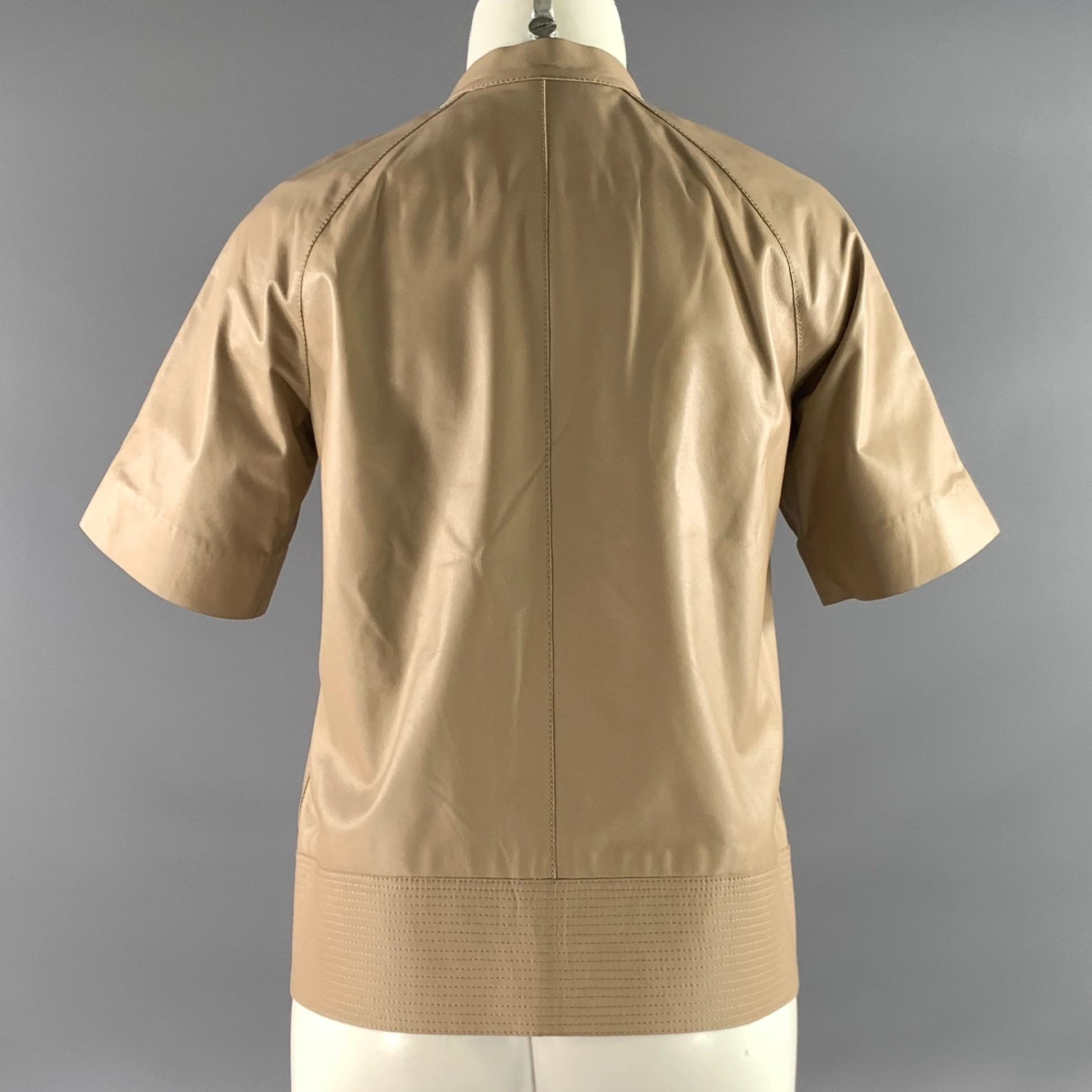 LAFAYETTE 148 Size S Tan Leather Lambskin Short Sleeve Jacket - Image 3