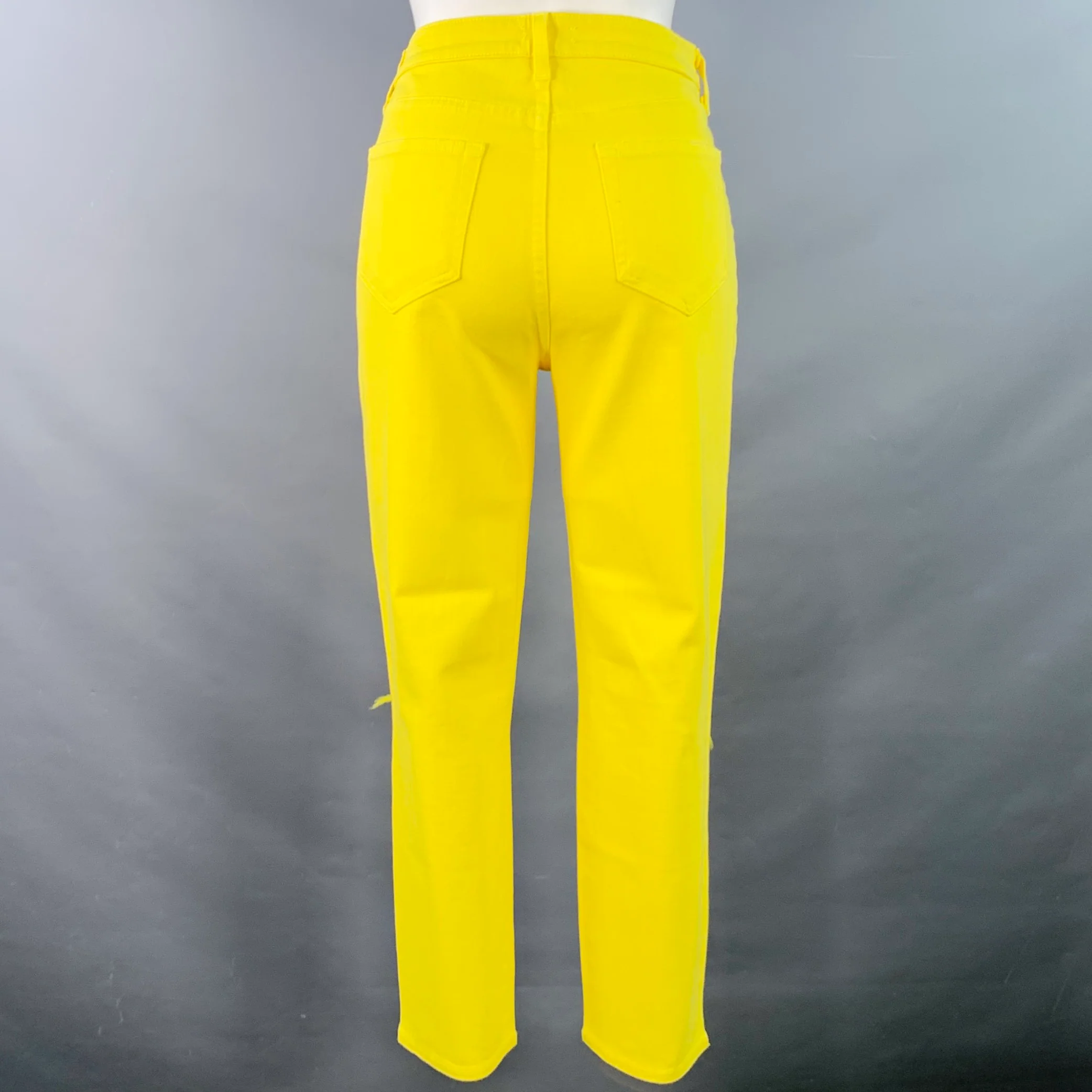 L'AGENCE Size 27 Yellow Cotton Blend Distressed Zip Up Jeans - Image 3