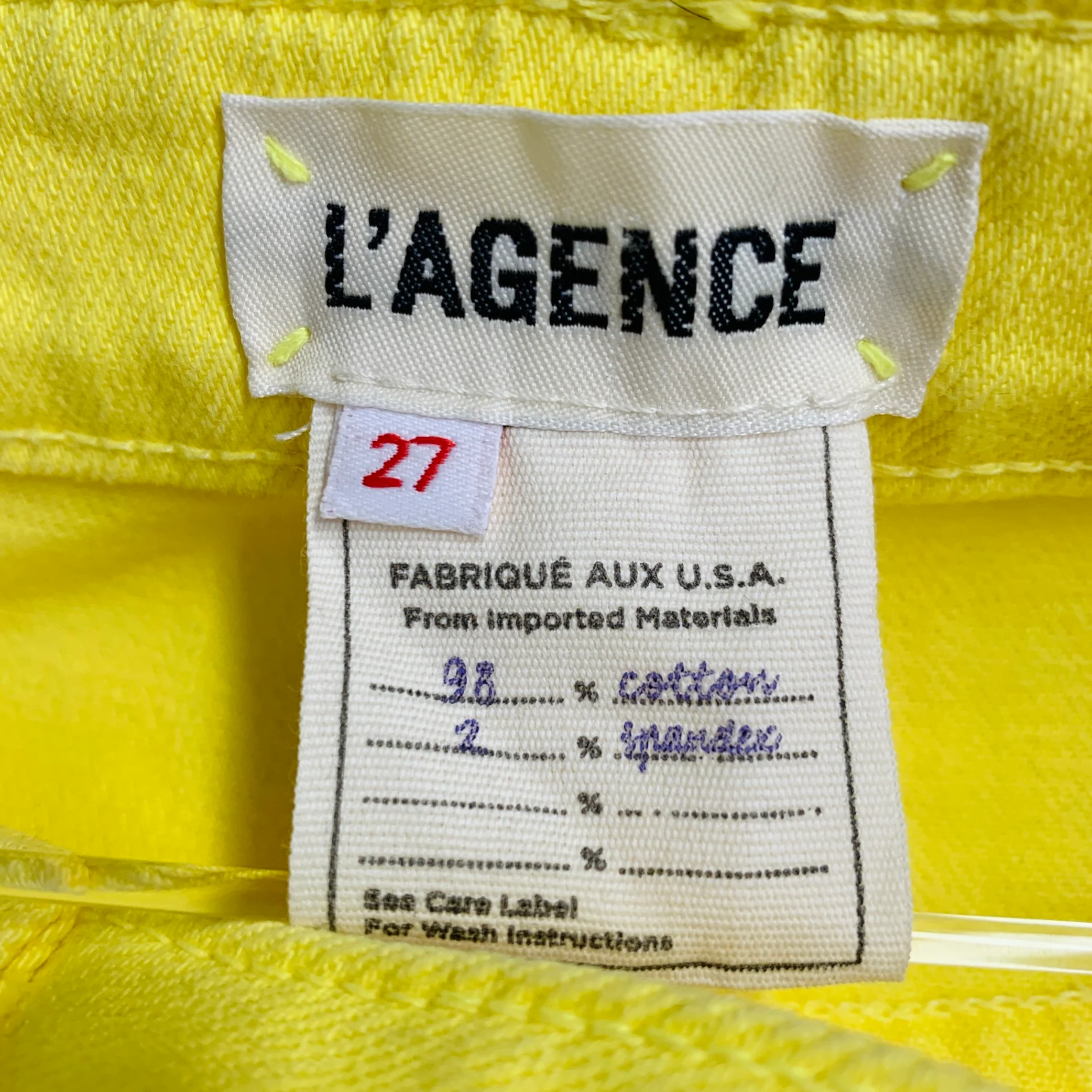 L'AGENCE Size 27 Yellow Cotton Blend Distressed Zip Up Jeans - Image 4